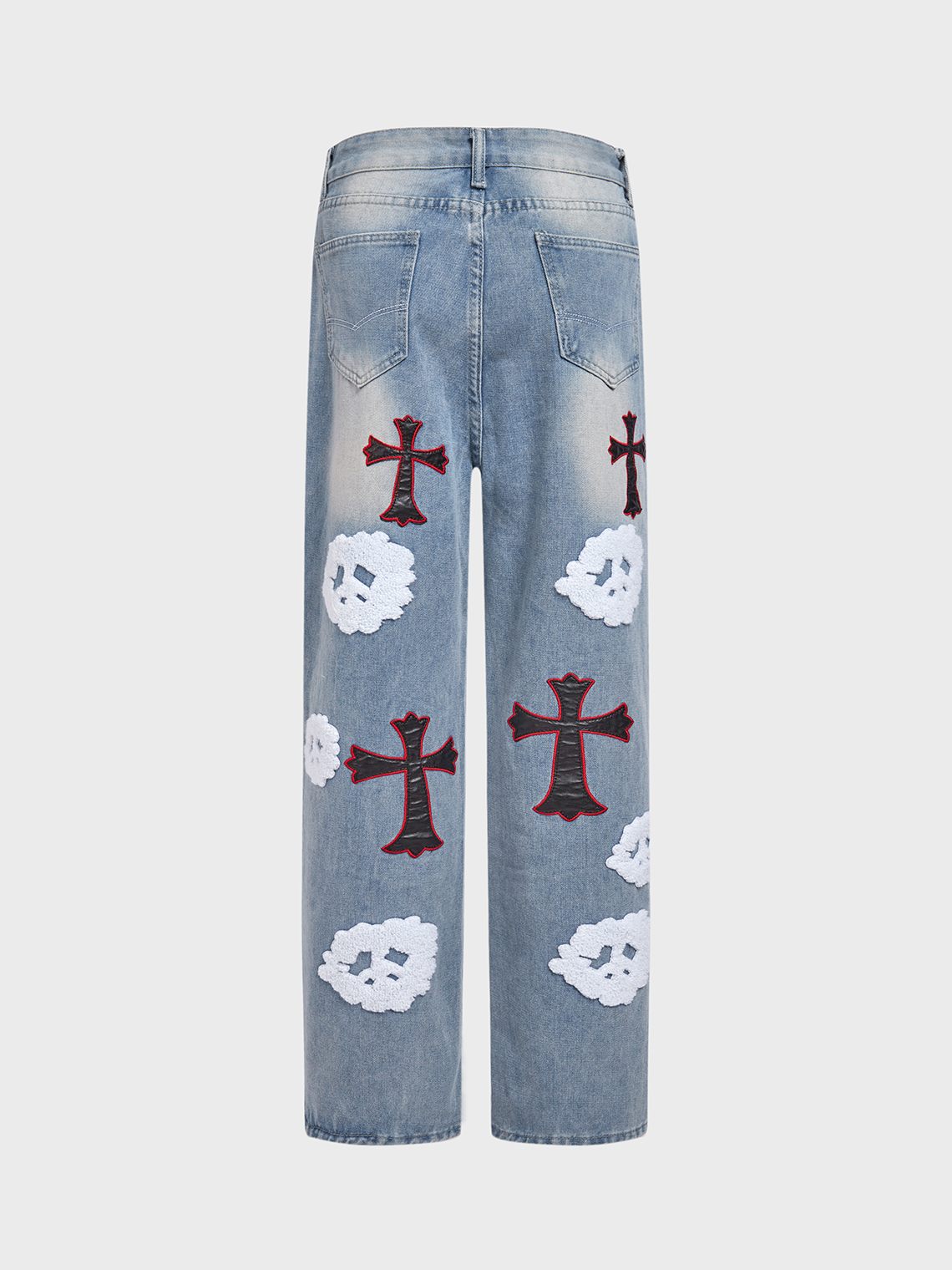 Denim Ripped Cut Out Cross Straight Jeans