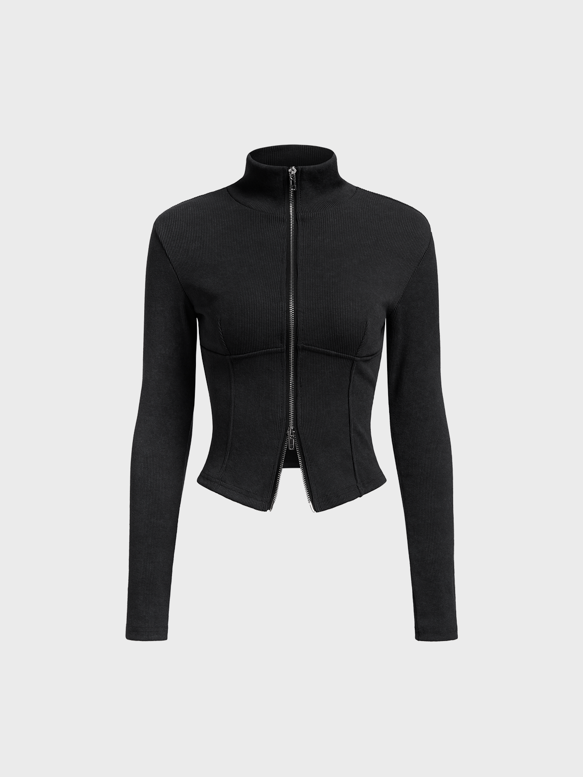 Stand Collar Zipper Plain Long Sleeve Jacket