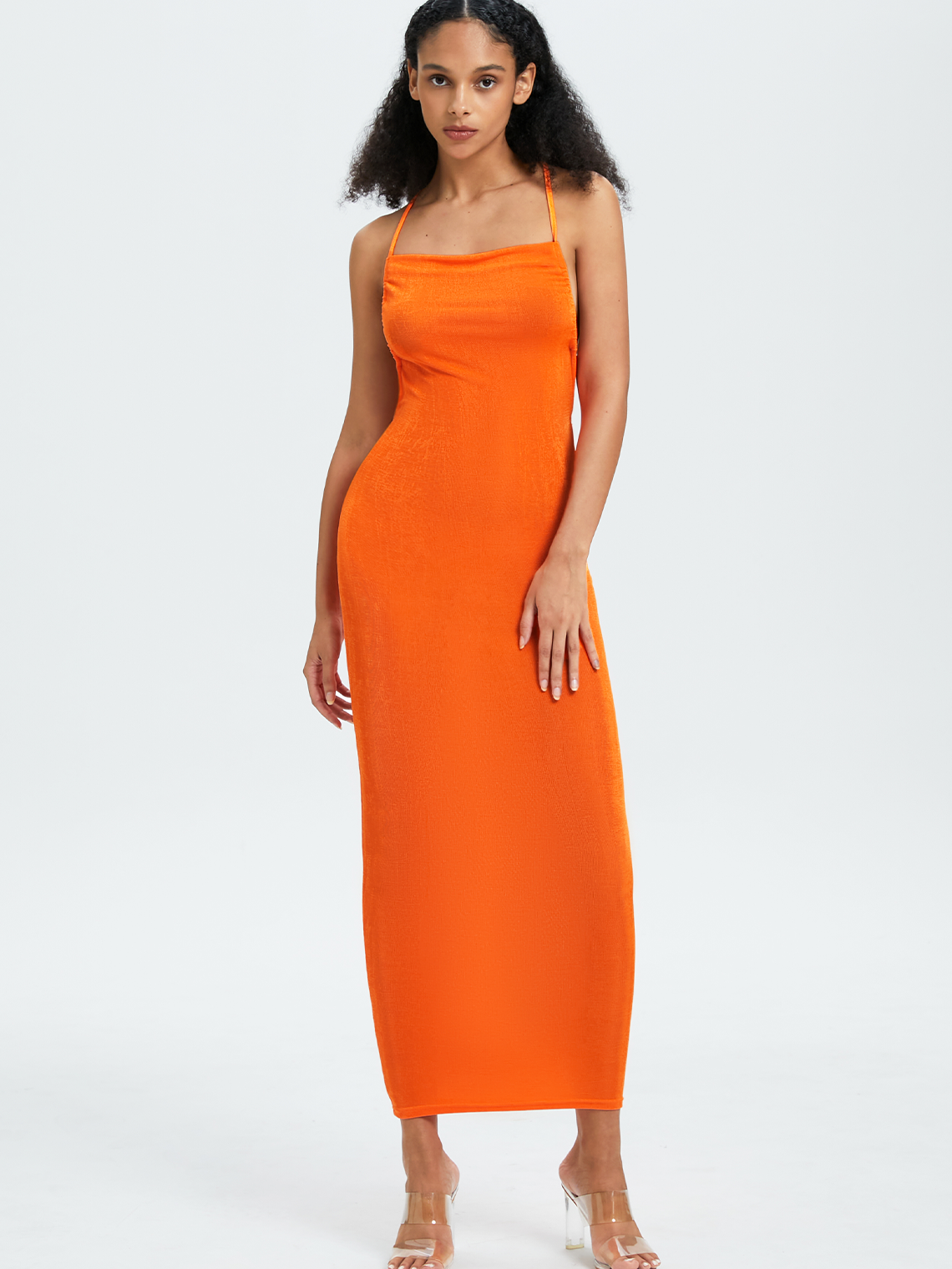 Y2k Orange Backless Dress Midi Dress