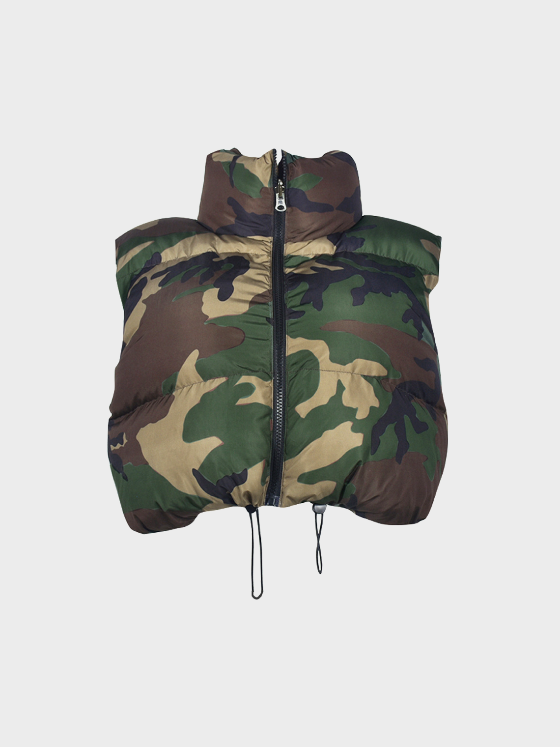 Camouflage Drawstring Stand Collar Vest Coat