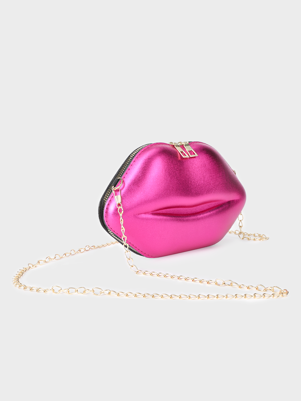 Metallic PU Sliver Lip Shape Bag