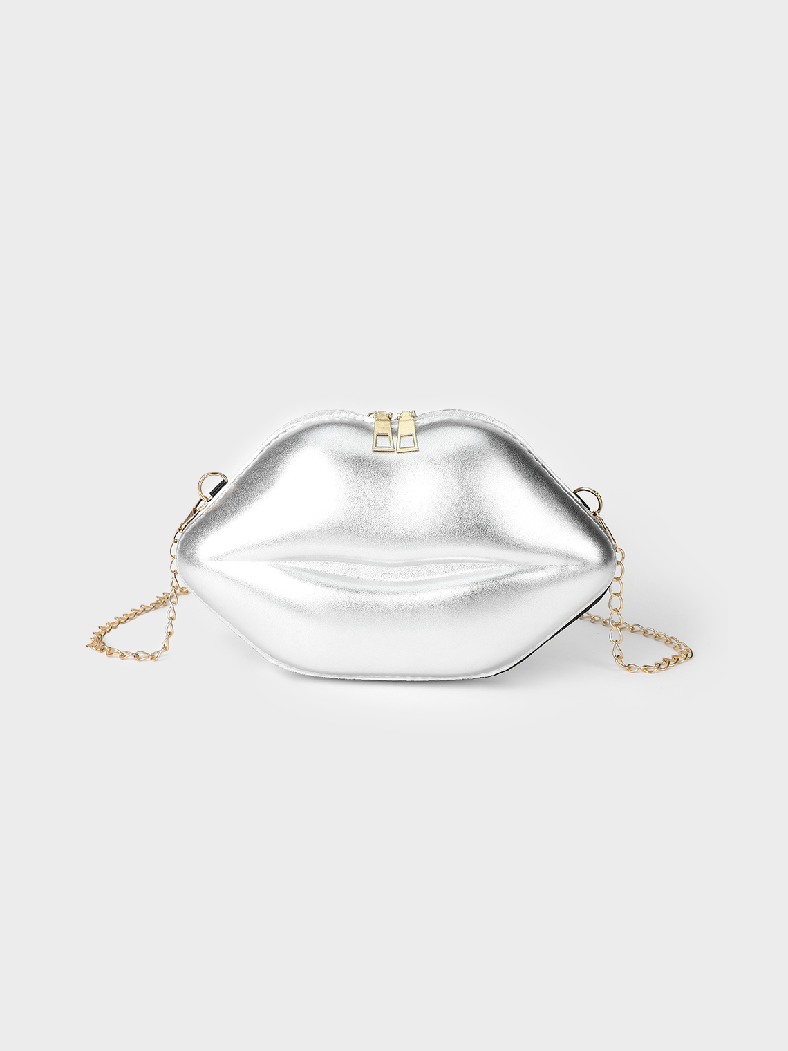 Metallic PU Sliver Lip Shape Bag