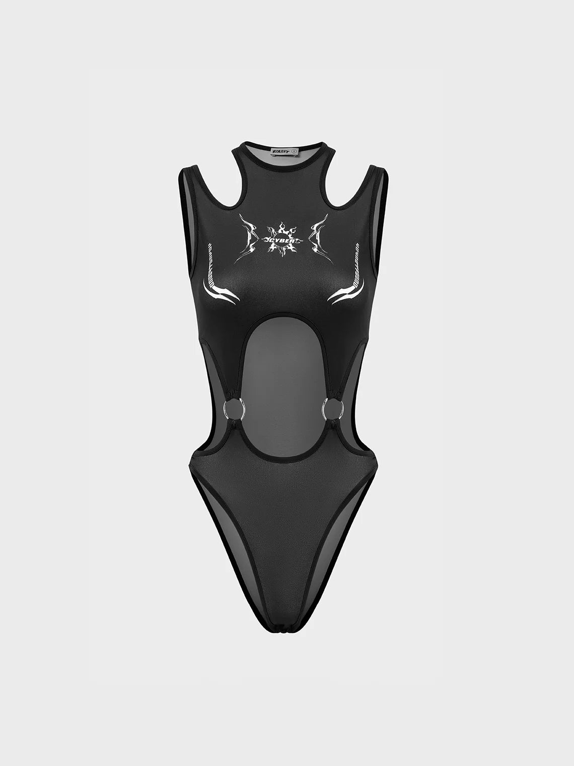 Edgy Black Totem Cut Out Cyberpunk Bodysuit