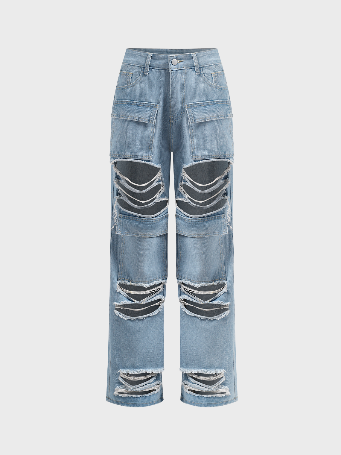 Ripped Raw Edge Plain Jeans