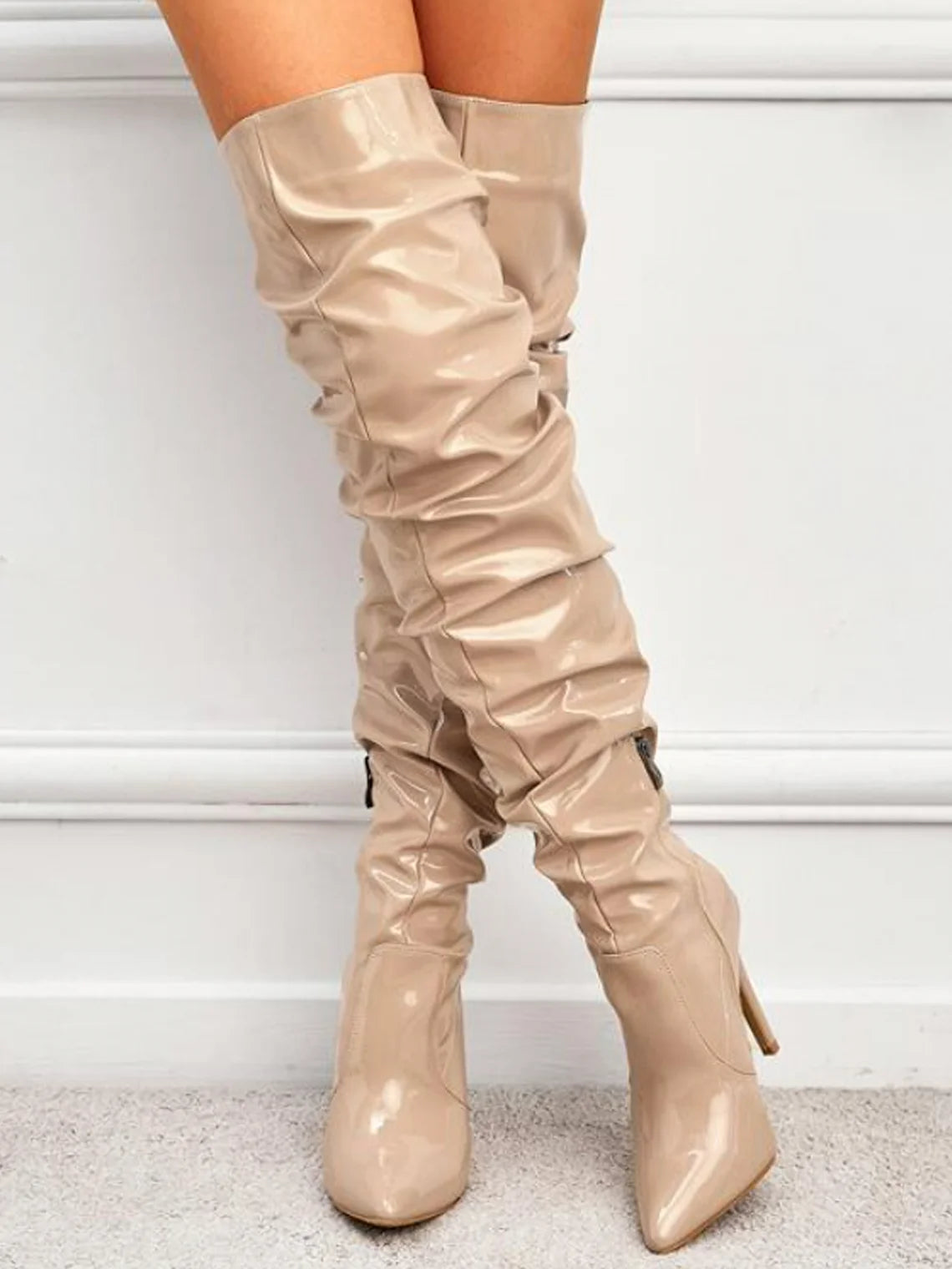 PU Thigh High Stiletto Heel Boots