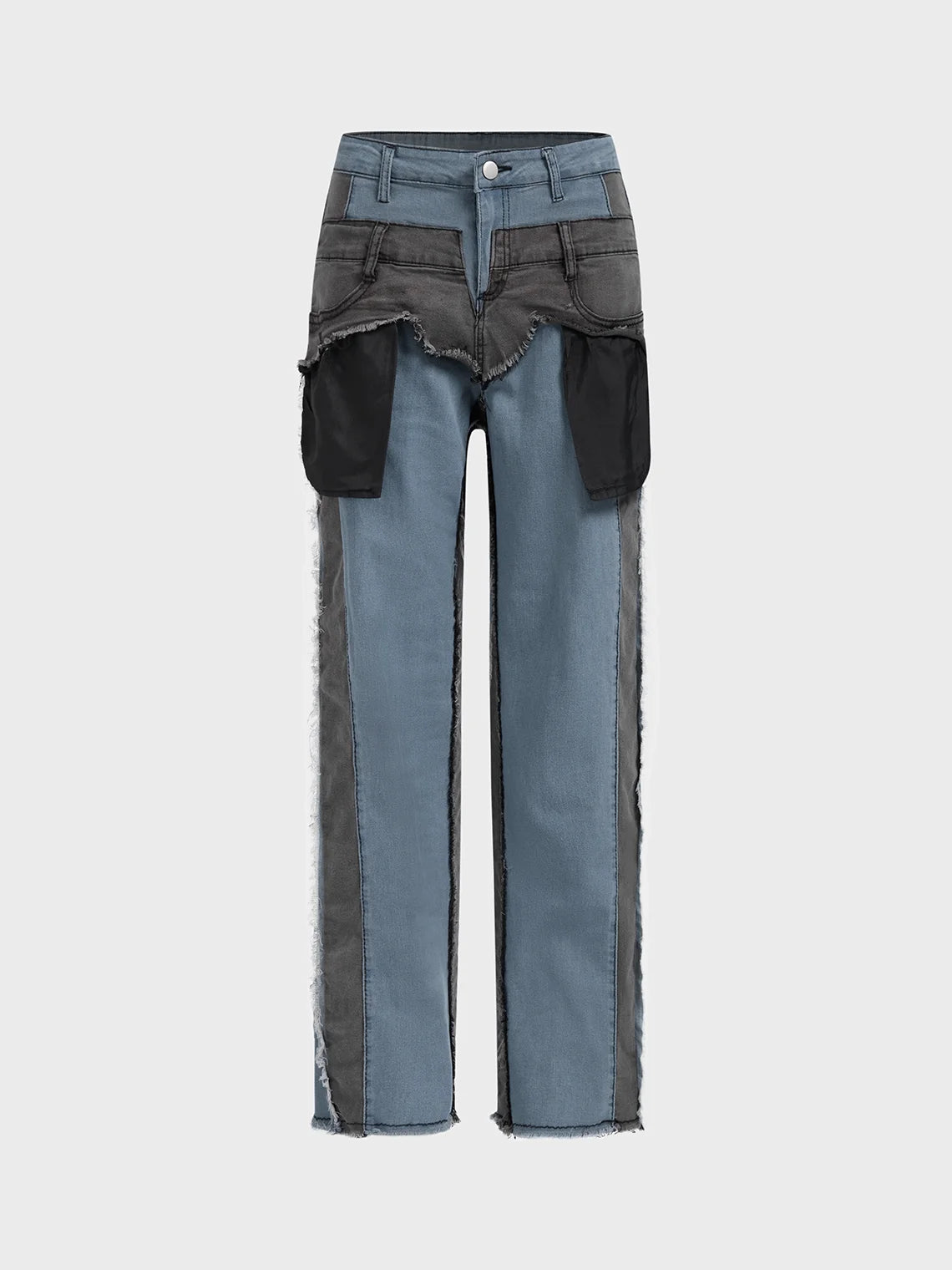 Denim Raw Edge Contrast Stitching Straight Jeans