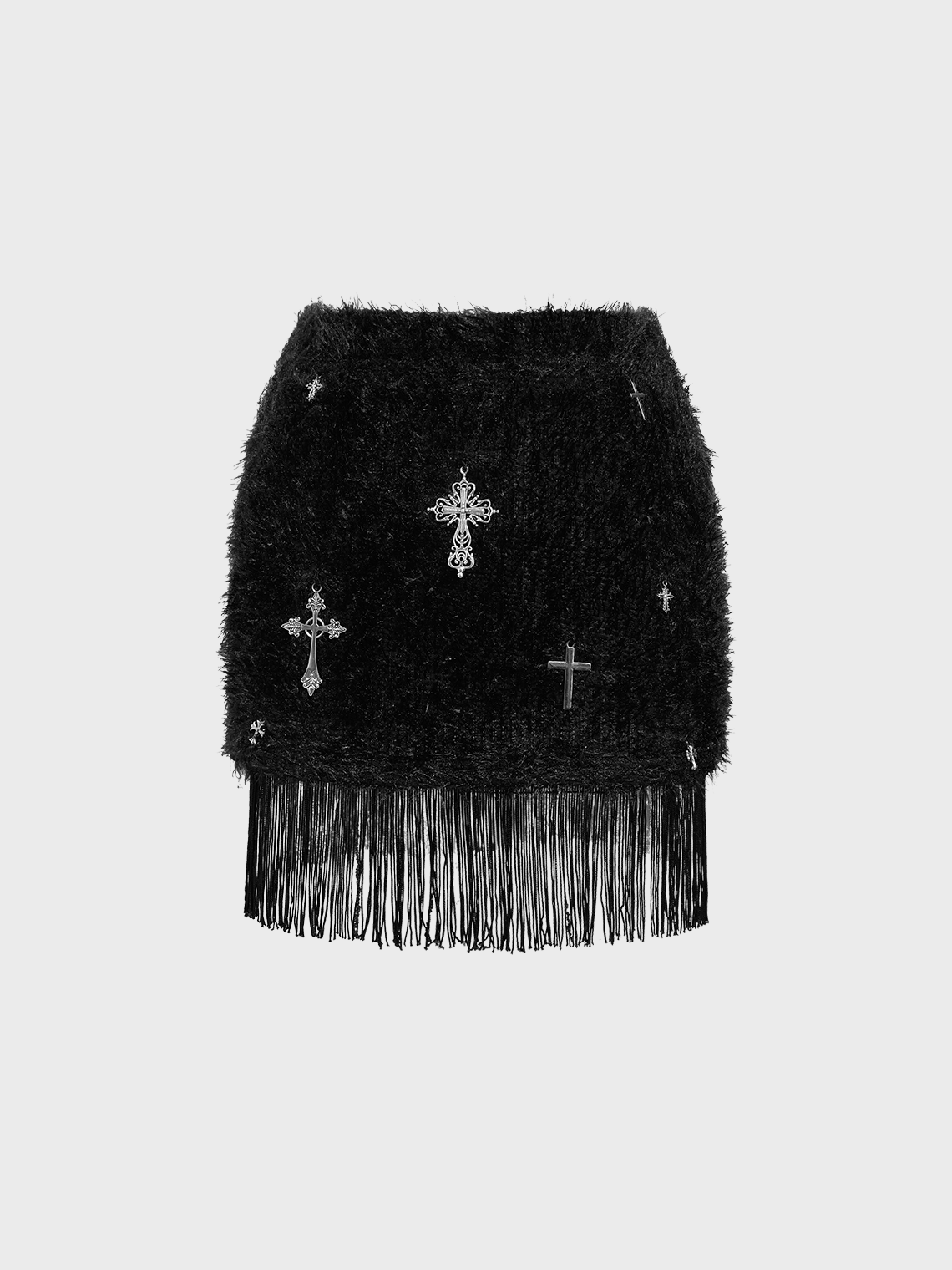 Y2k Black Knit Fringe Cross Bottom Skirt