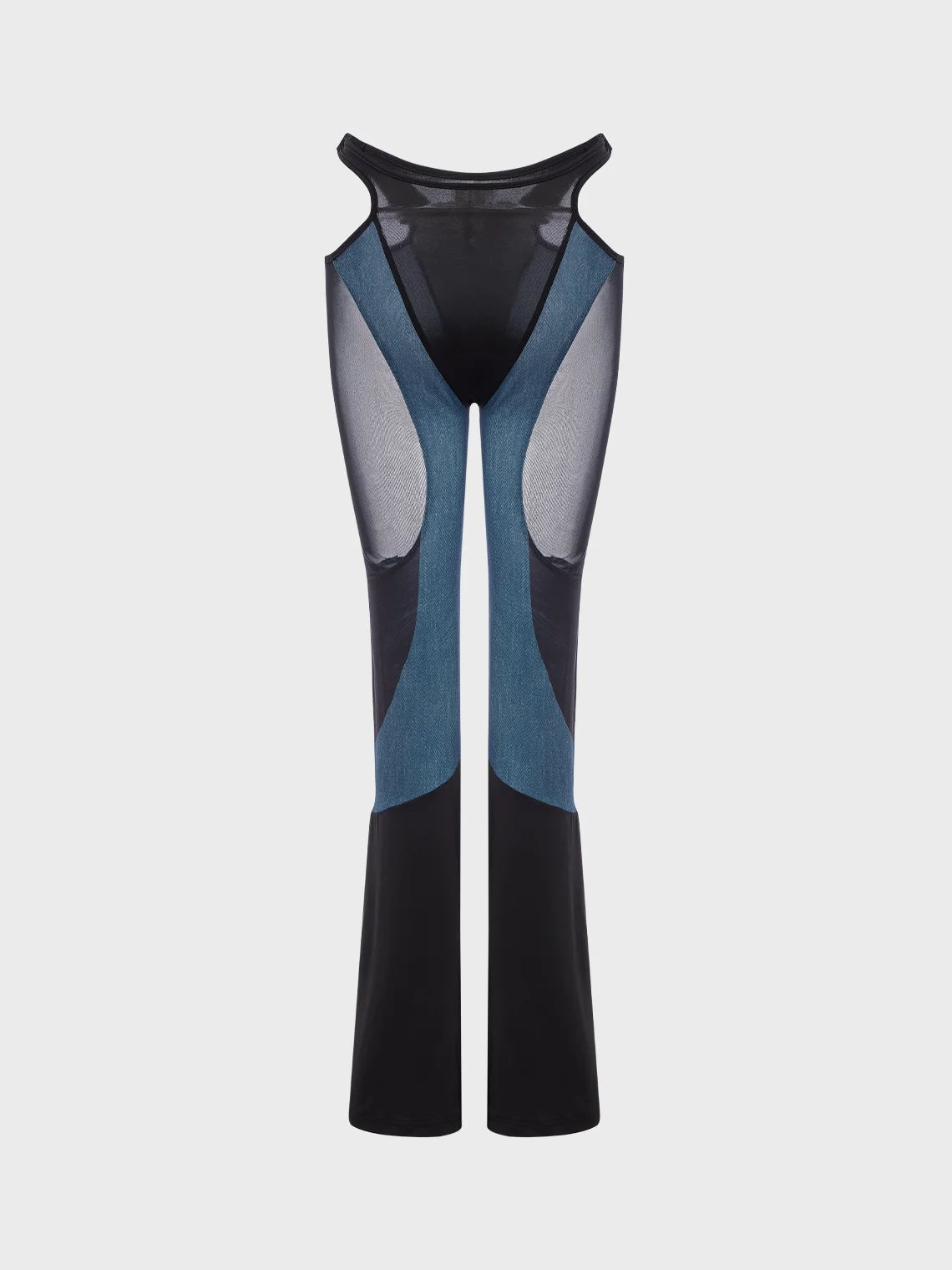 Edgy Blue Cut Out Mesh Patchwork Cyberpunk Bottom Pants