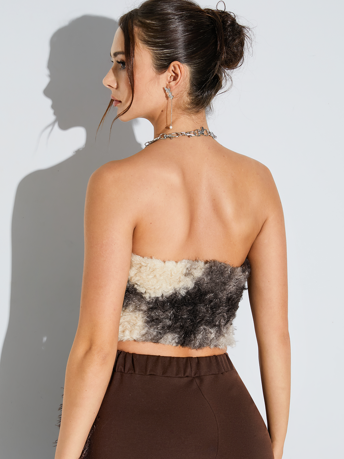 Fuzzy Faux Fur Color Block Tube Top