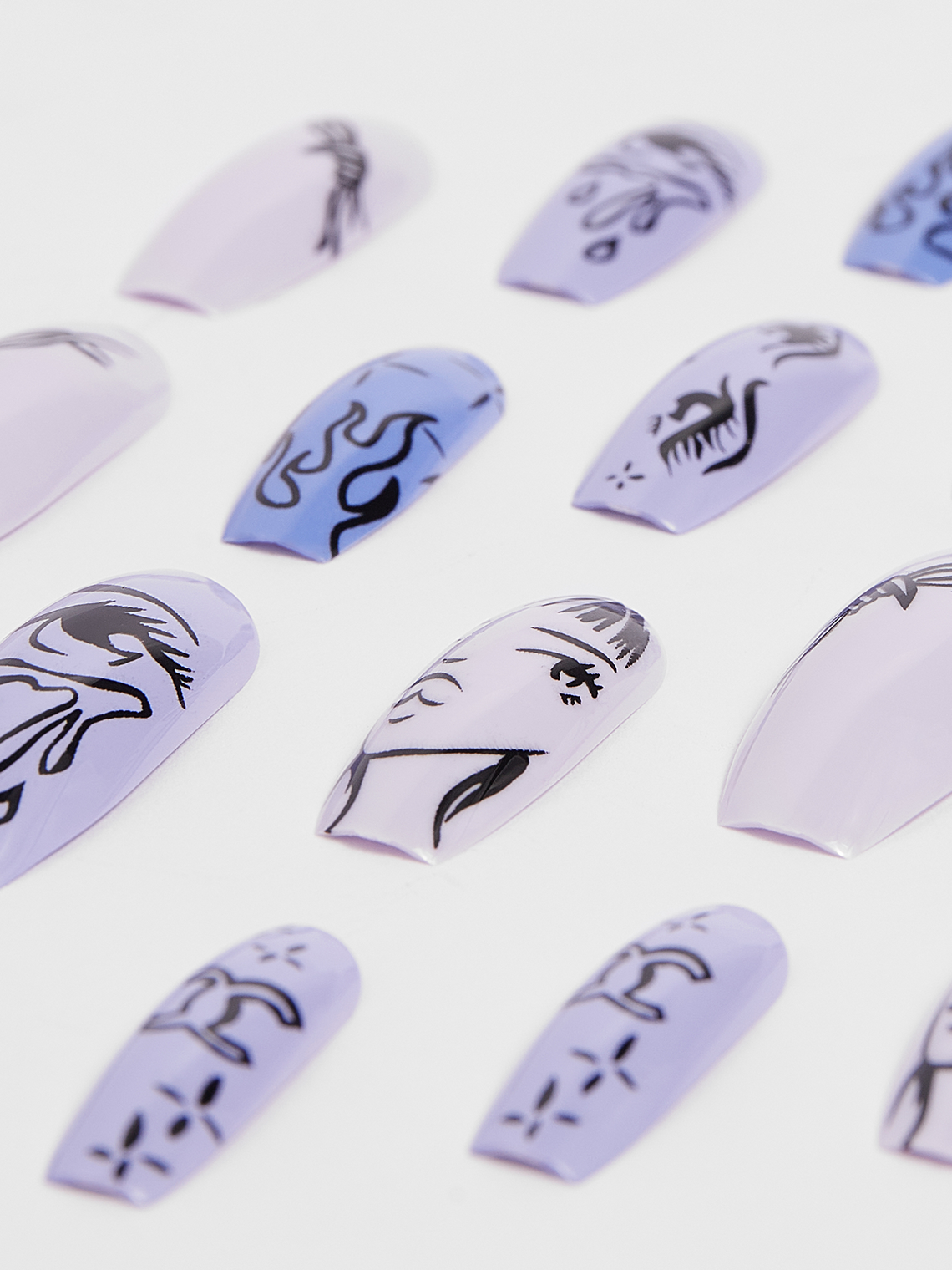 24pcs Graffiti Art Nails With Glue