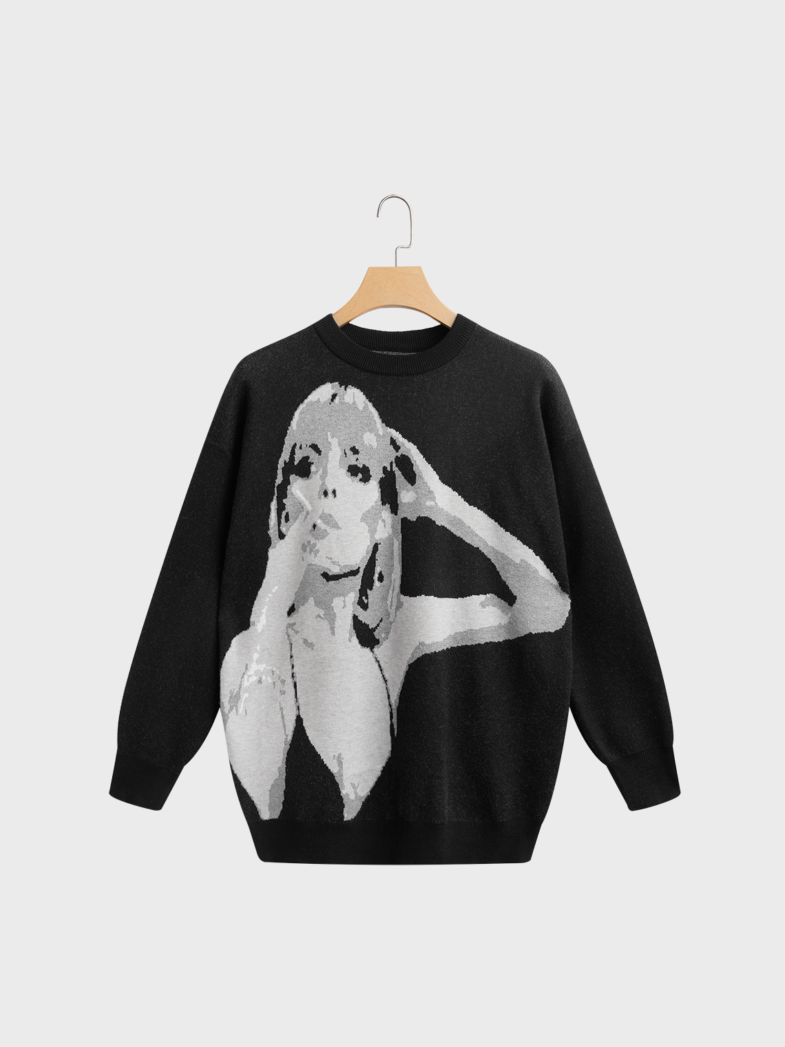 Crew Neck Figure Long Sleeve Sweater