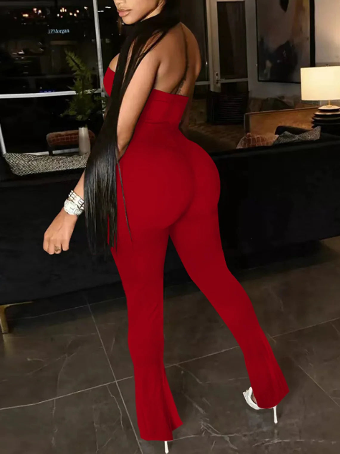 Side Slit Strapless Plain Sleeveless Jumpsuit