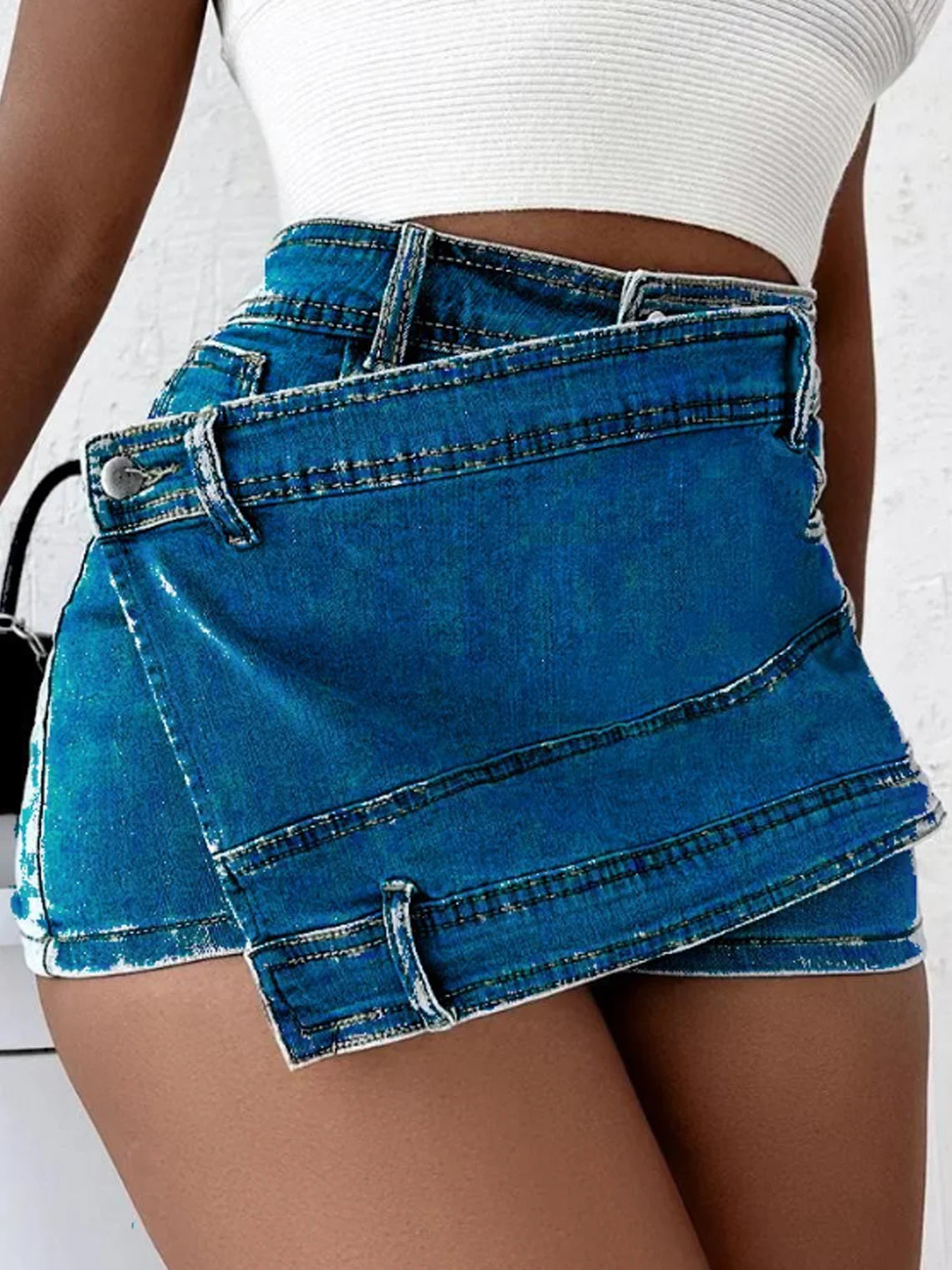 Denim Asymmetrical Plain Shorts