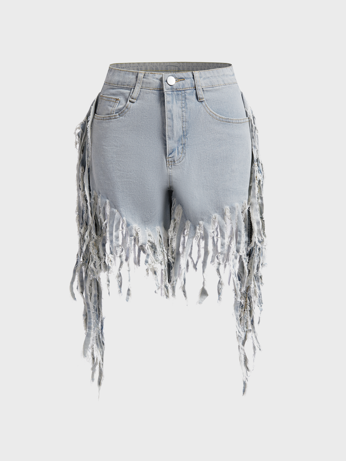 Denim Tassel Details Plain Shorts