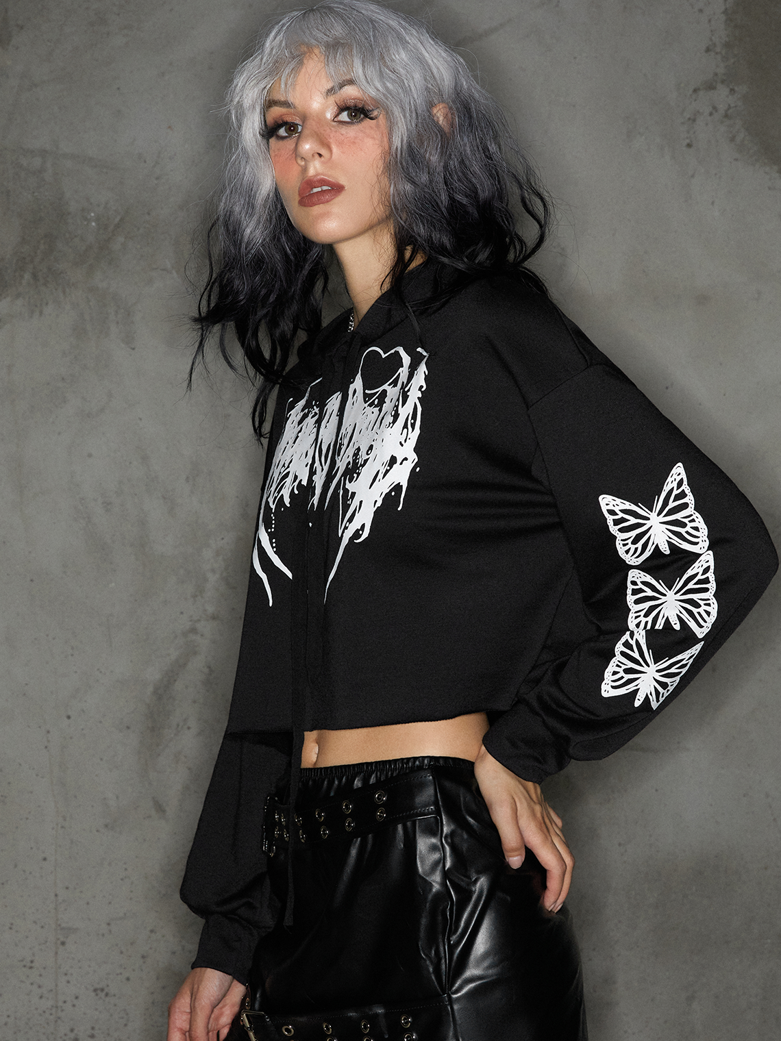 Punk Black-White Skull Top Hoodie & Sweatshirt