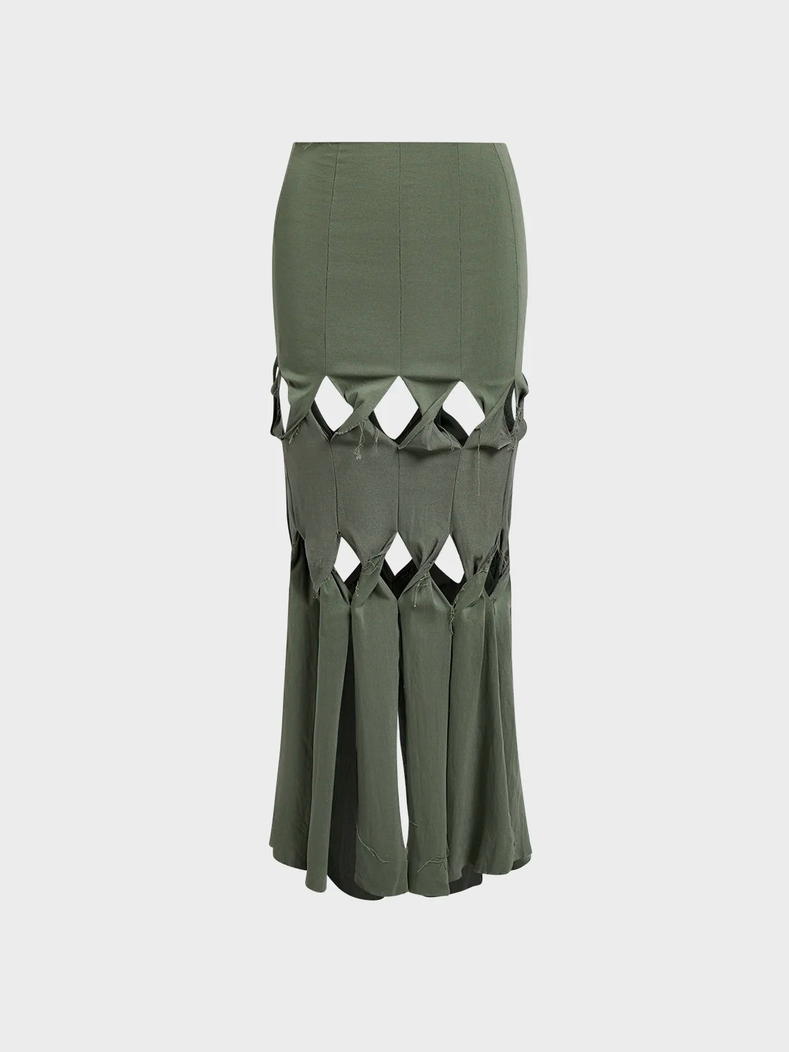 Twill Cutout Raw Edge Plain Maxi Skirt