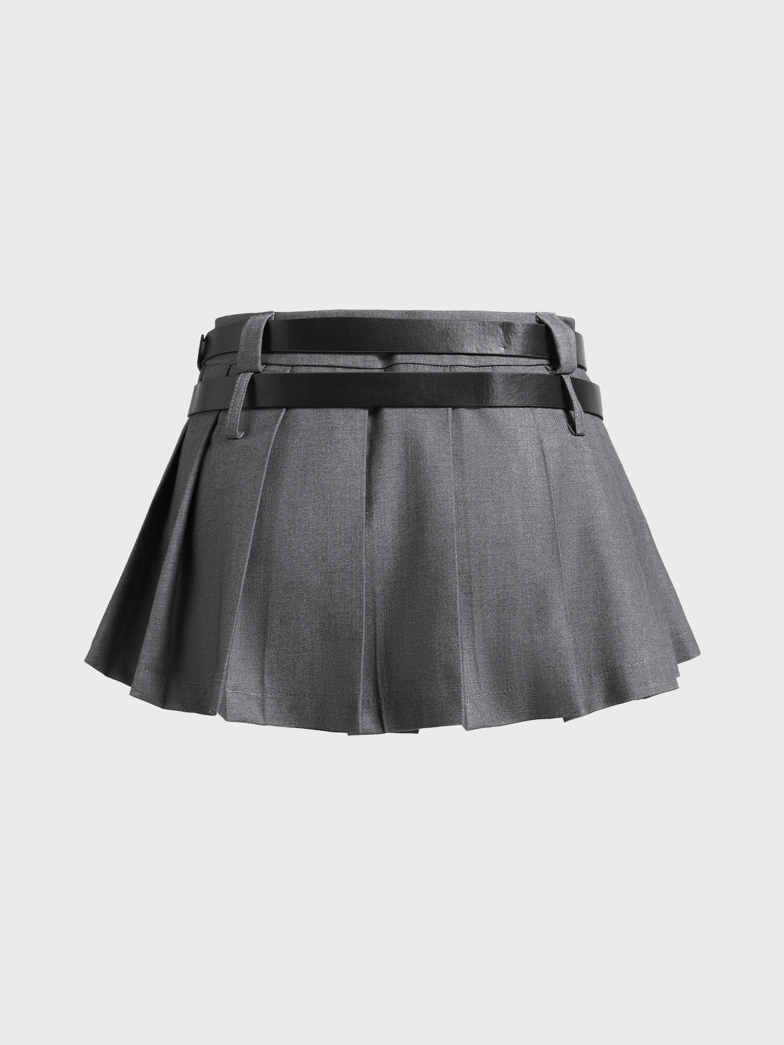 Y2K Black Pleated Double belt Bottom Skirt