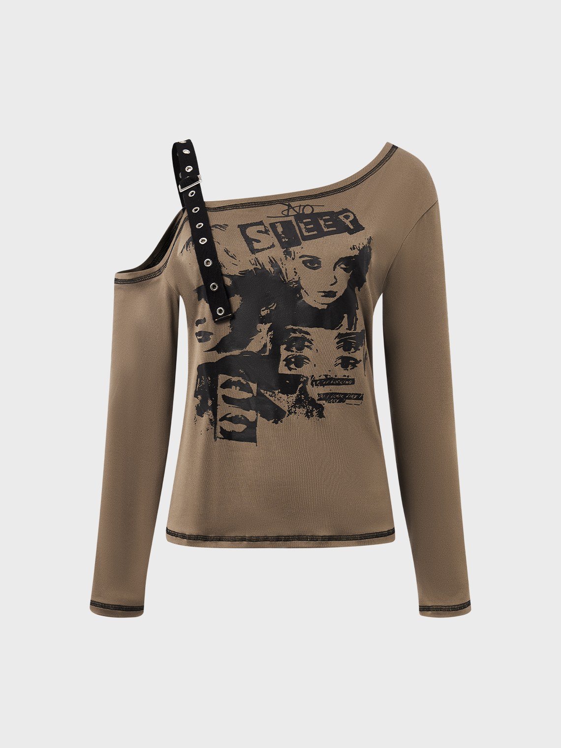 Punk Brown Asymmetrical Design Skull Top T-Shirt