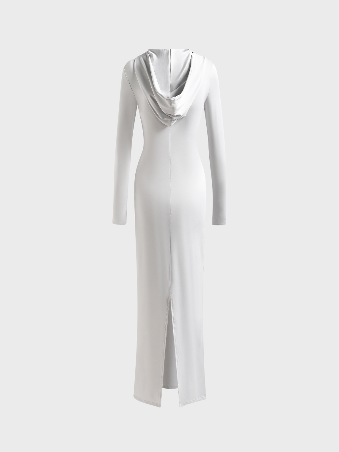 Side Slit Hooded Plain Long Sleeve Maxi Dress