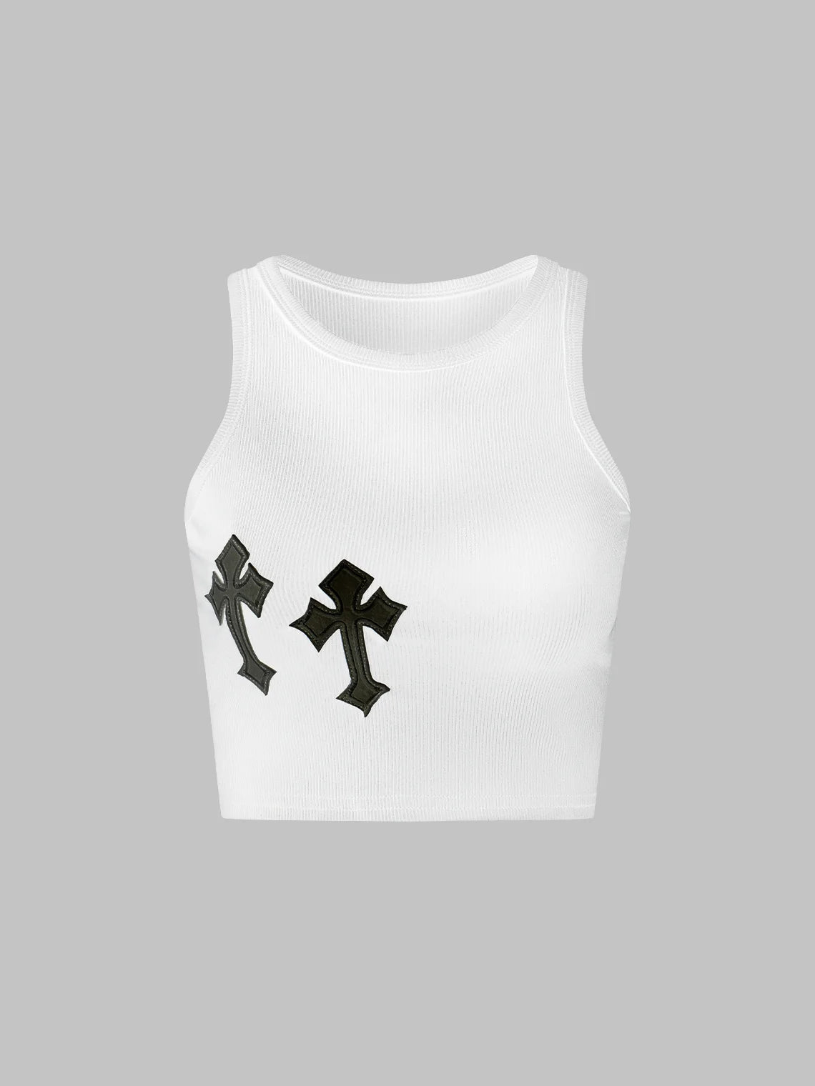 Y2K White Cross embroidery Basic Top Tank Top & Cami