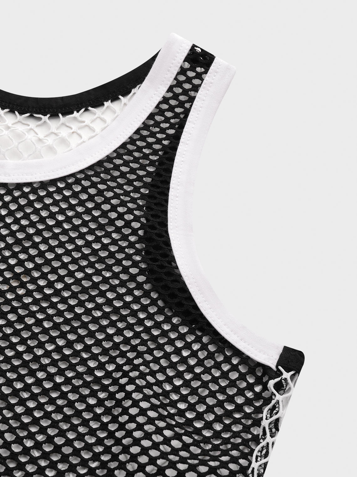 Street Black-White Patchwork Mesh Top Tank Top & Cami