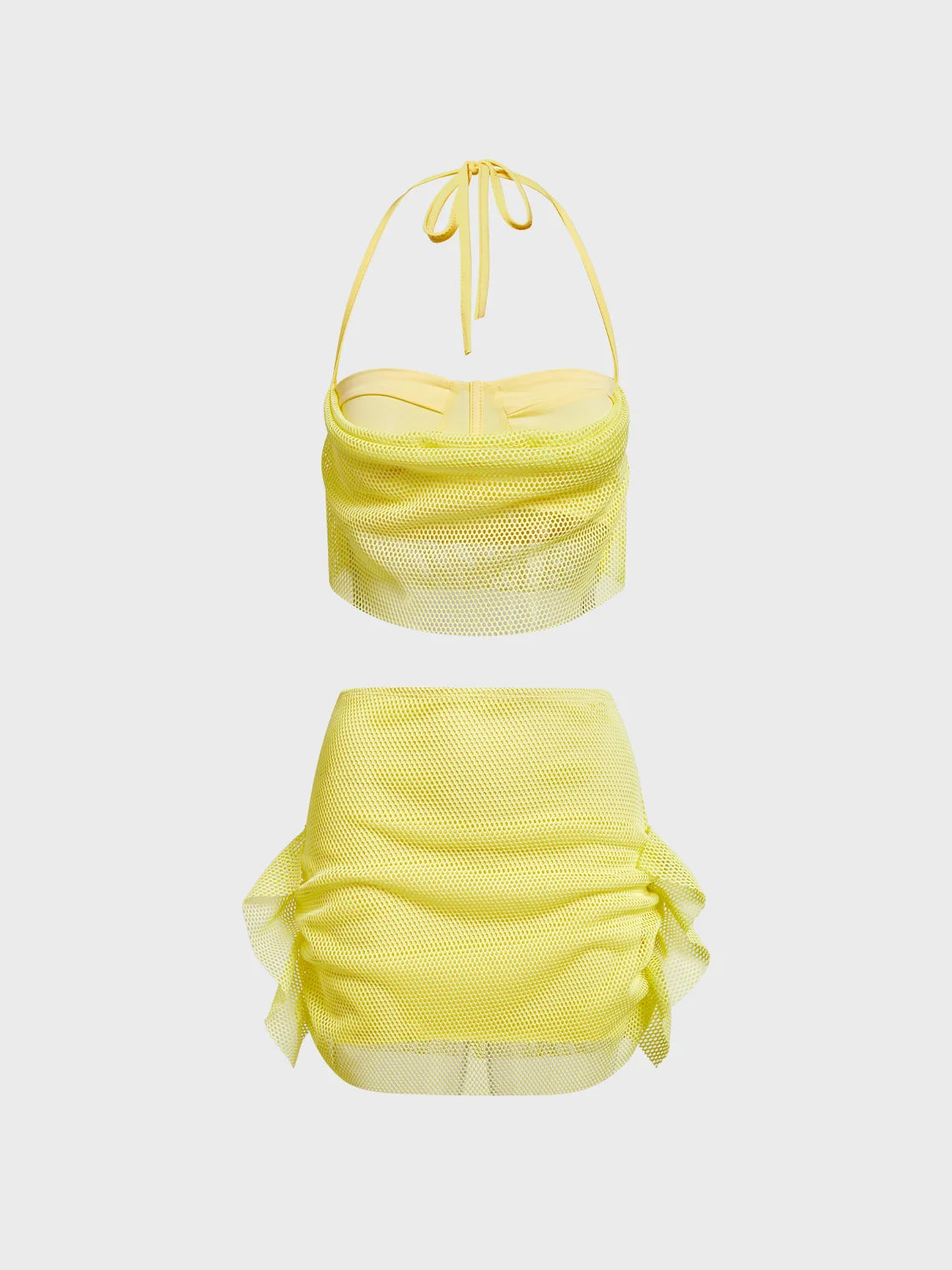 Y2k Yellow Wrinkled Double layer Two-Piece Set