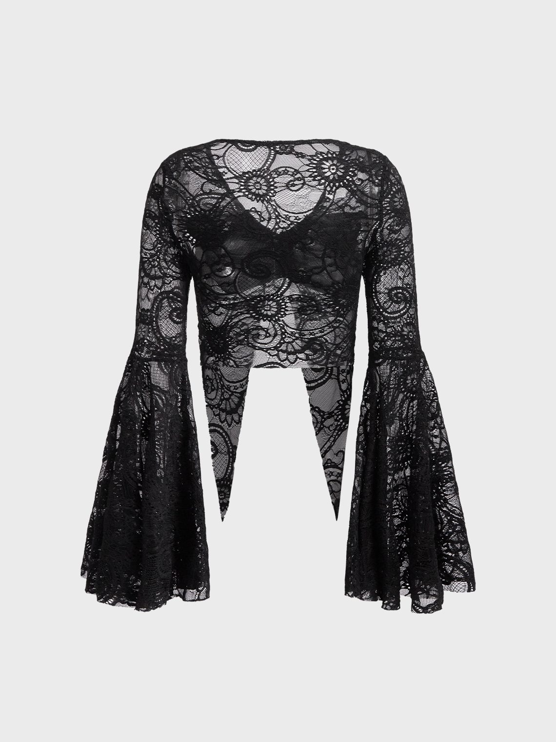 Lace Flare Sleeve Metal Details Long Sleeve Shirt