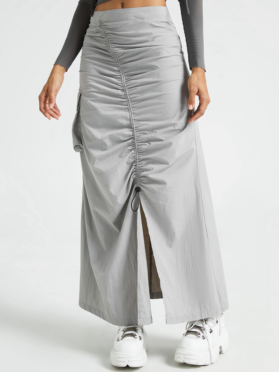 Gorpcore Cargo Pockets Plain Maxi Skirt