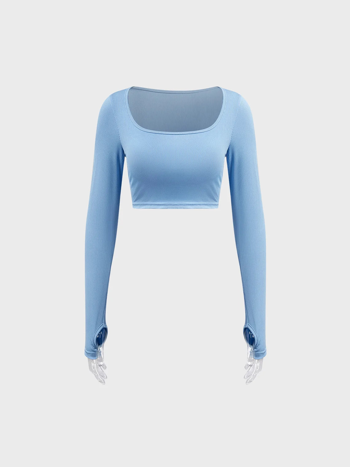 Square Neck Plain Long Sleeve T-Shirt