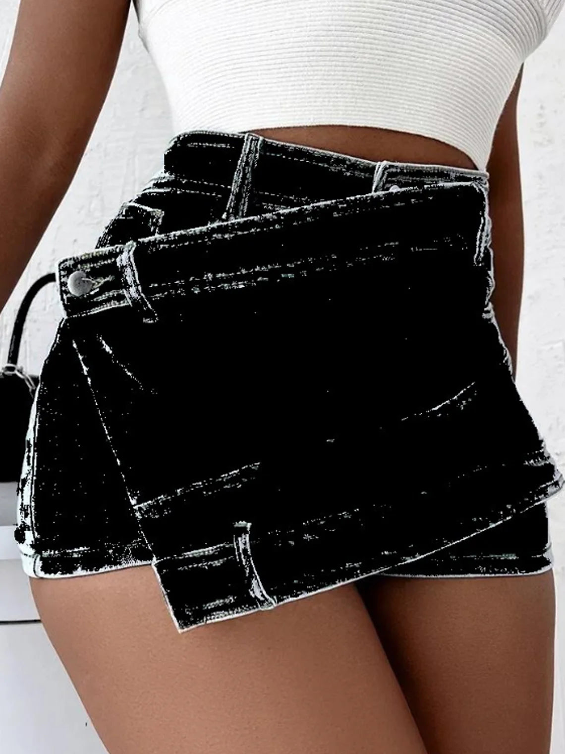 Denim Asymmetrical Plain Shorts