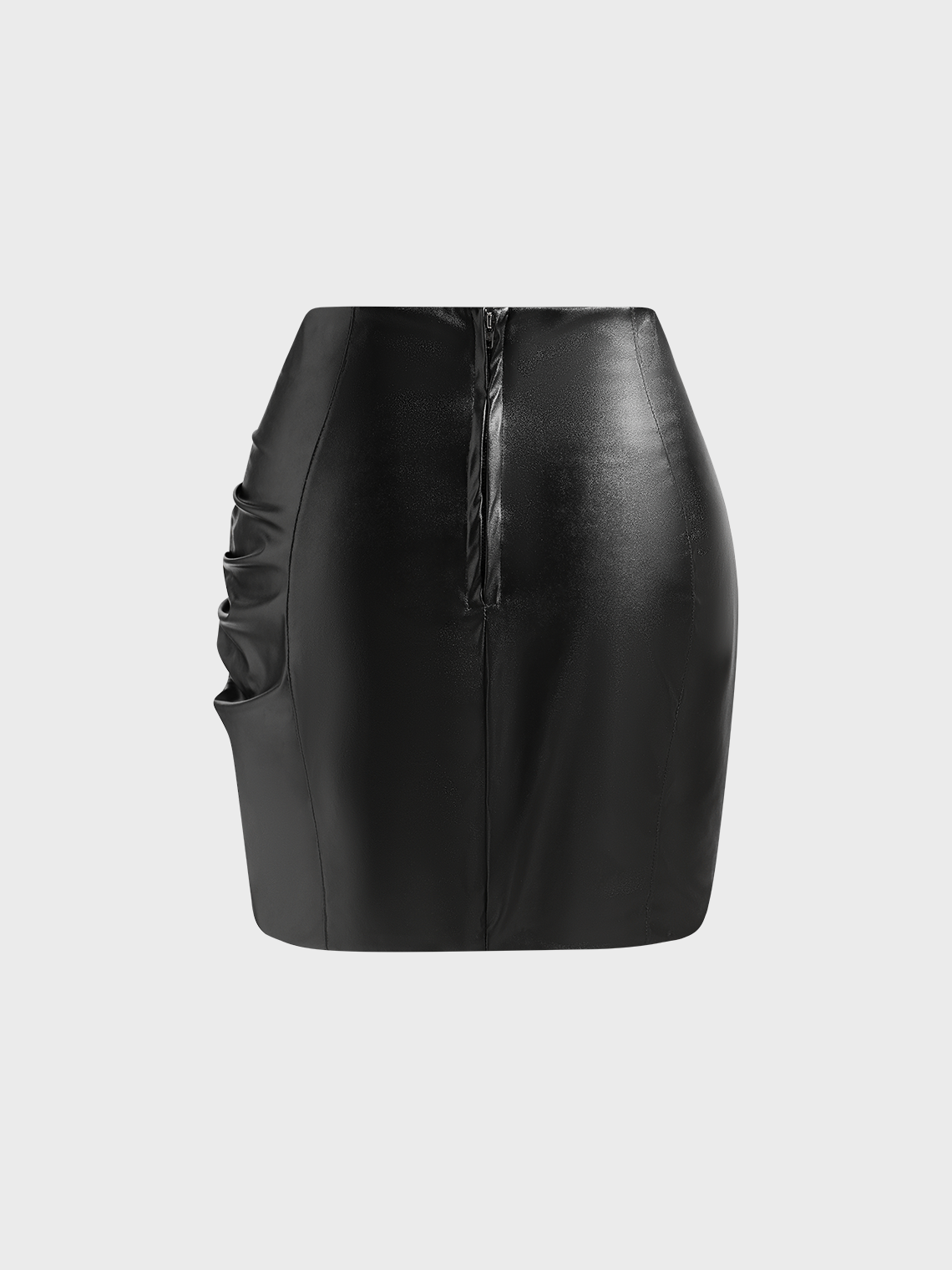 PU Wrinkle Plain Short Skirt