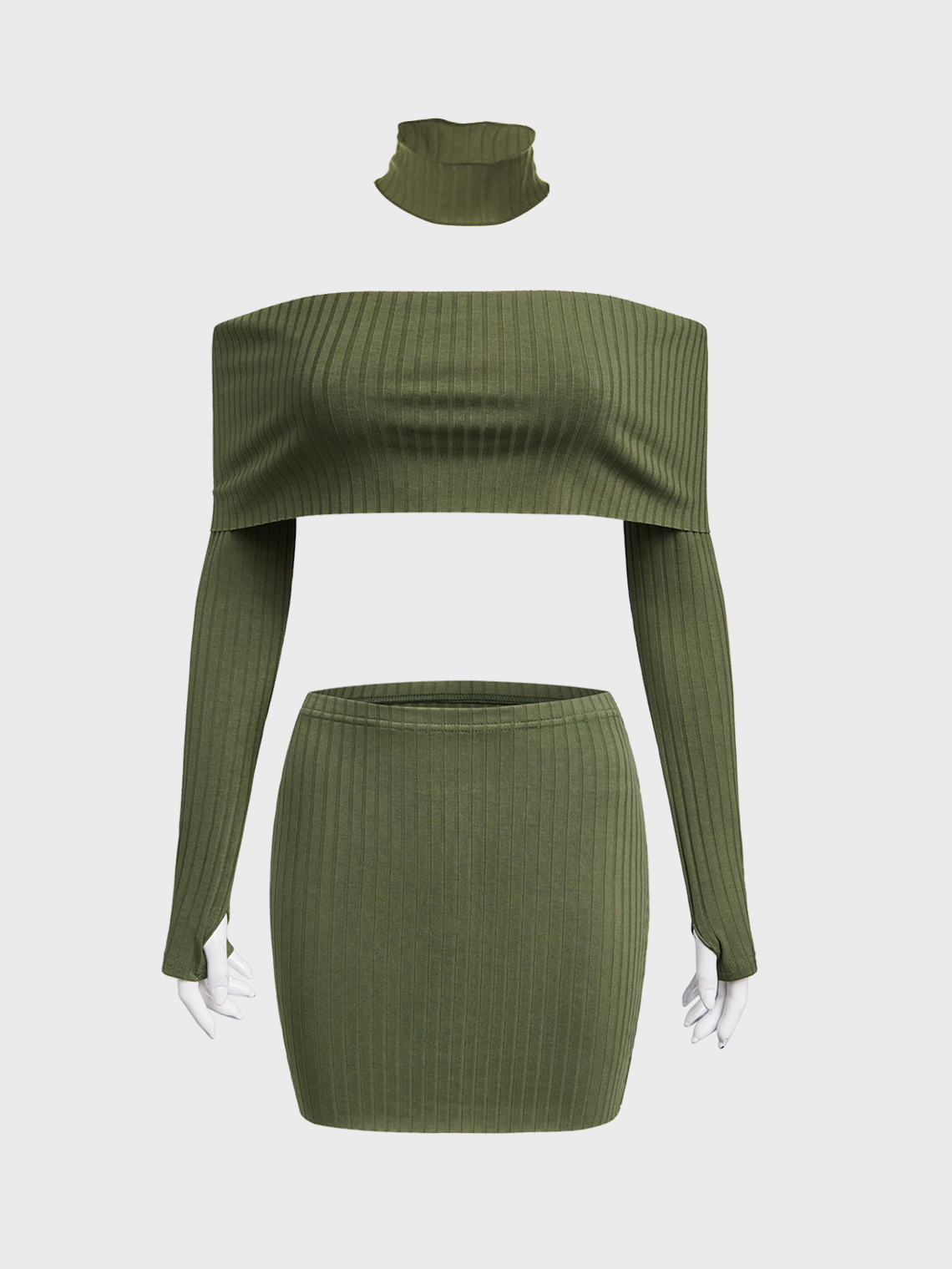 Knitted Cropped Plain Top With Skirt Two-Piece Set