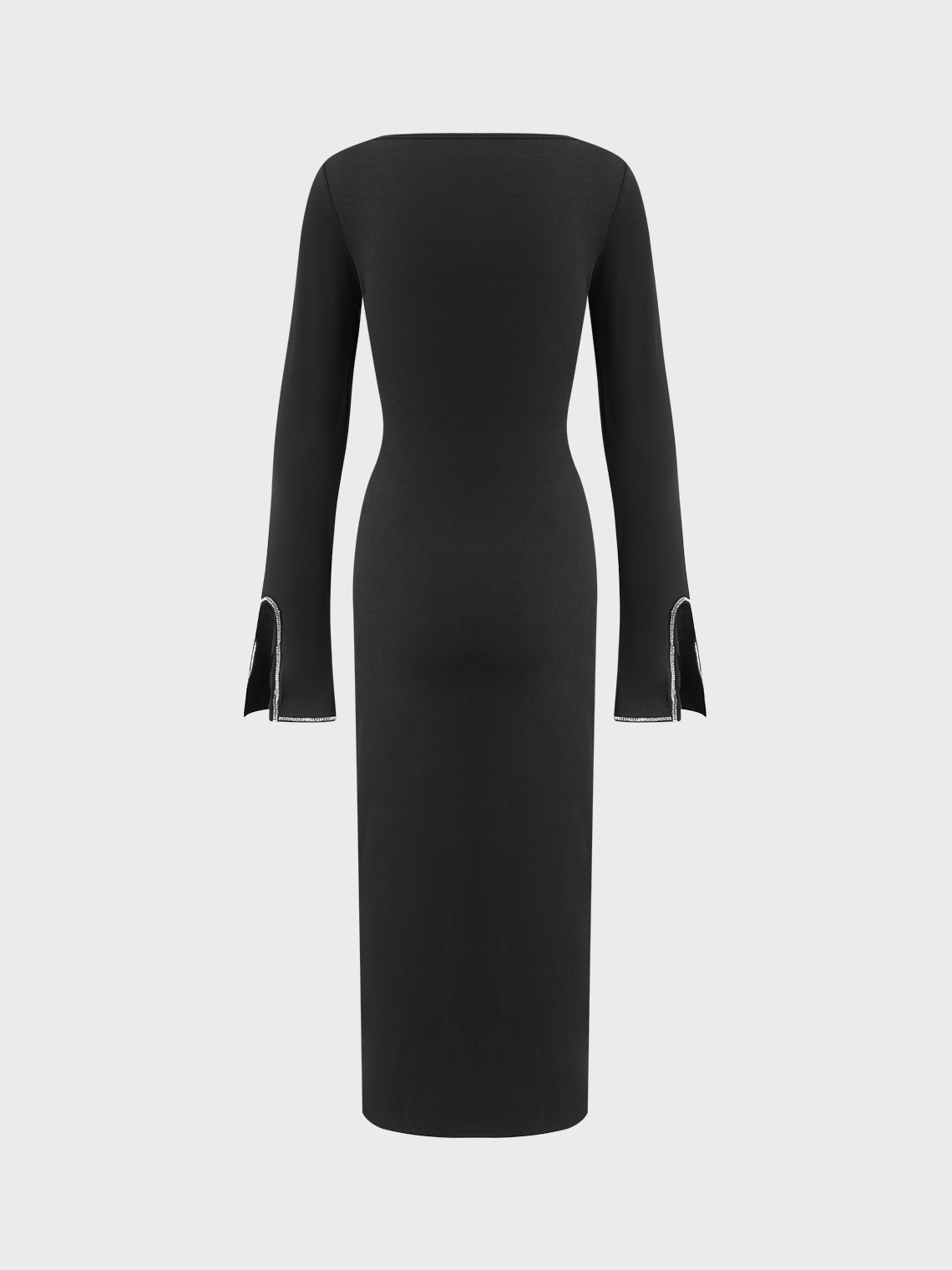 Rhinestone Square Neck Plain Long Sleeve Maxi Dress