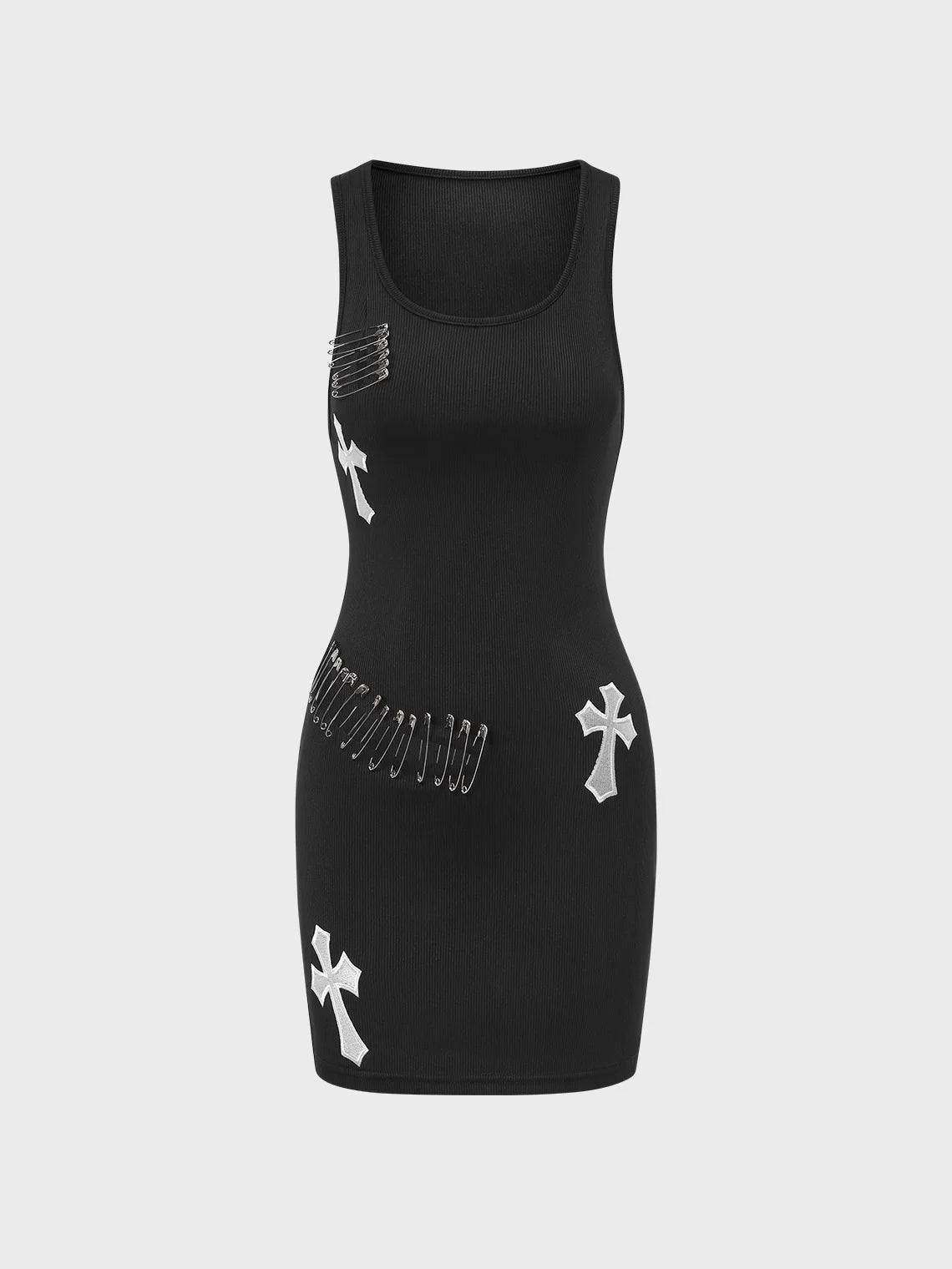 Punk Black Cut Out Metal Chain Dress Mini Dress