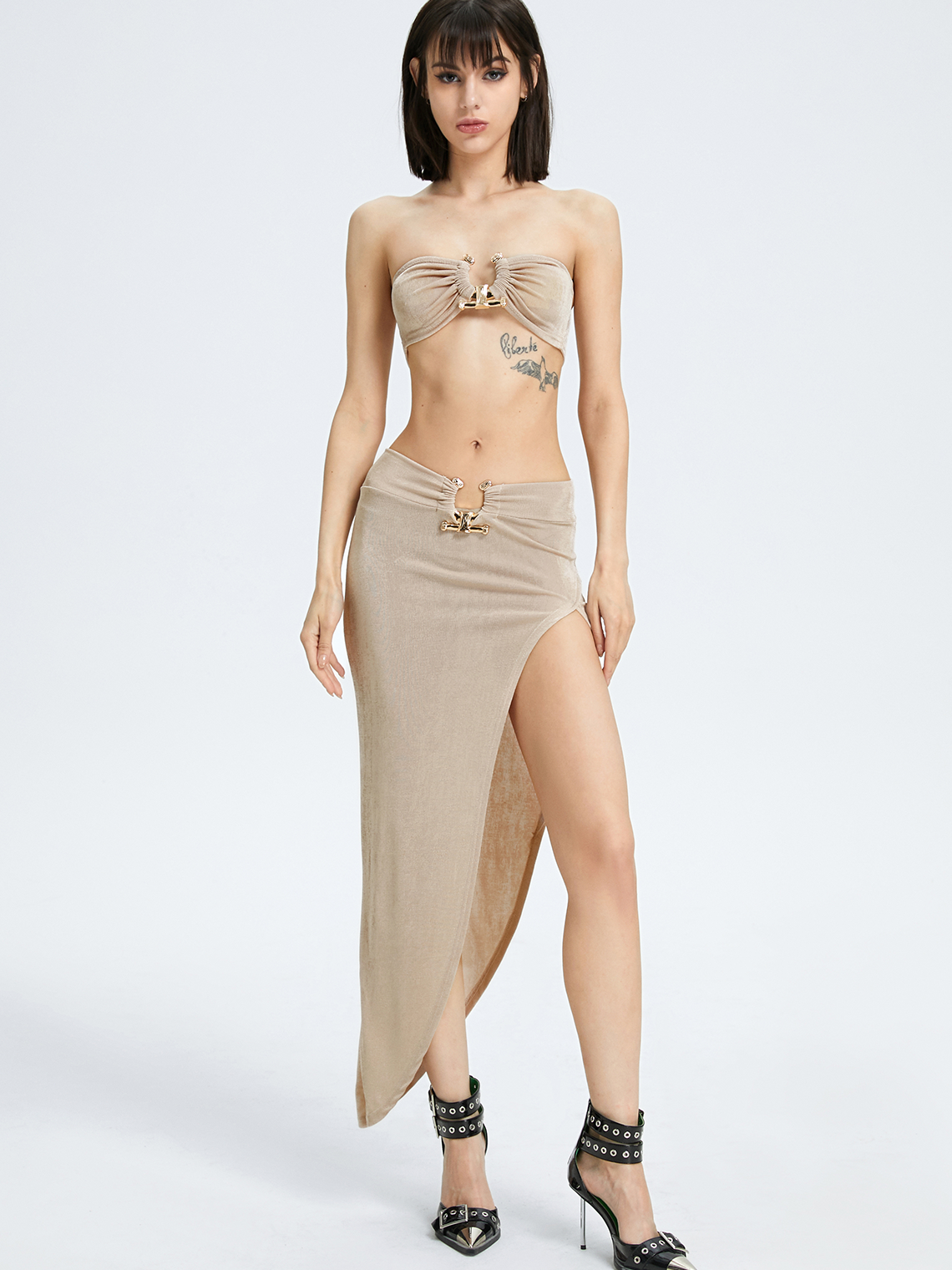 Edgy Khaki Split Metal Two-Piece Set