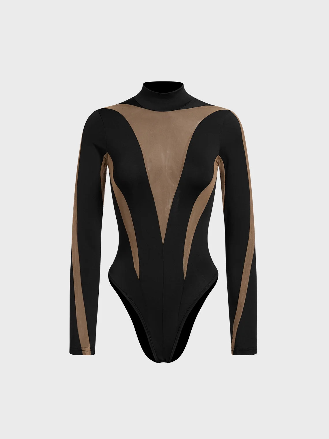 Stand Collar Color Block Long Sleeve Bodysuit