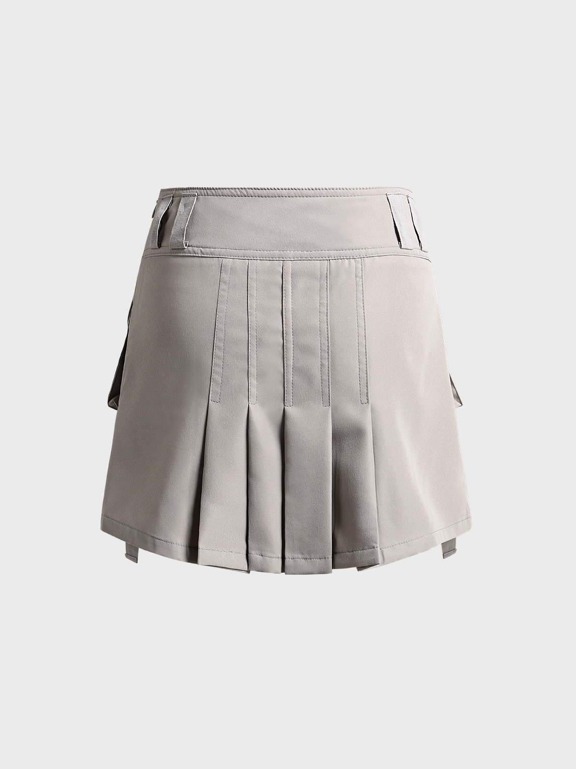 Pleated Plain Short Cargo Skirt