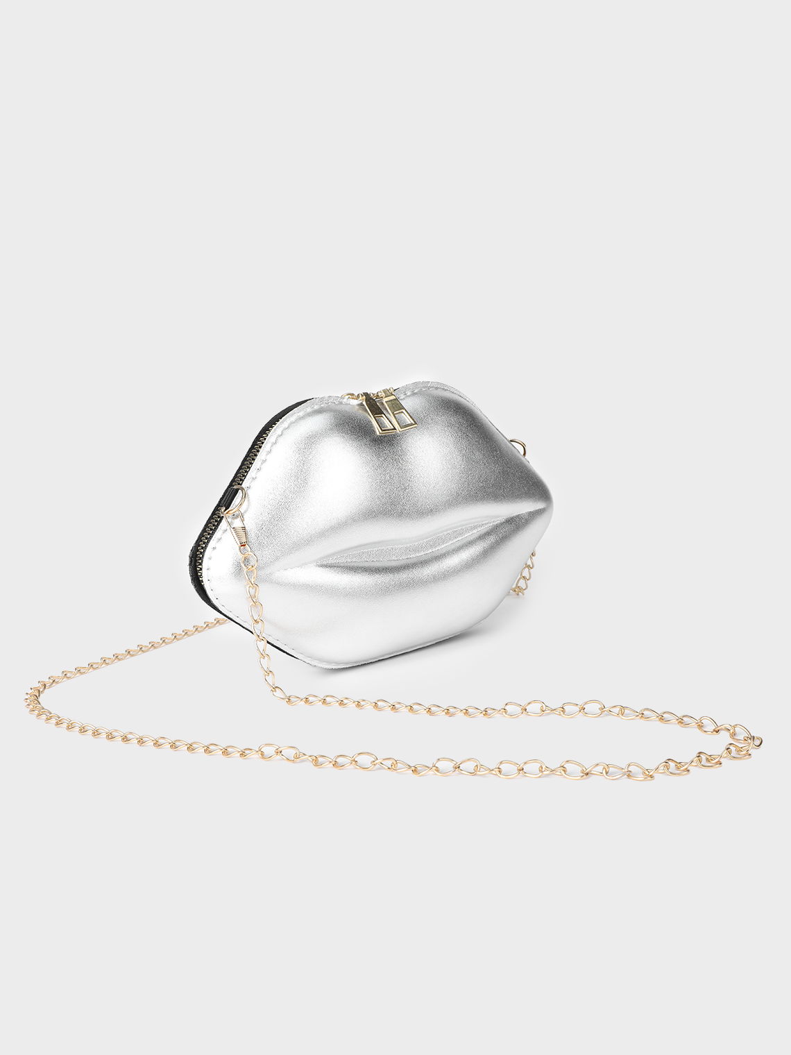 Metallic PU Sliver Lip Shape Bag