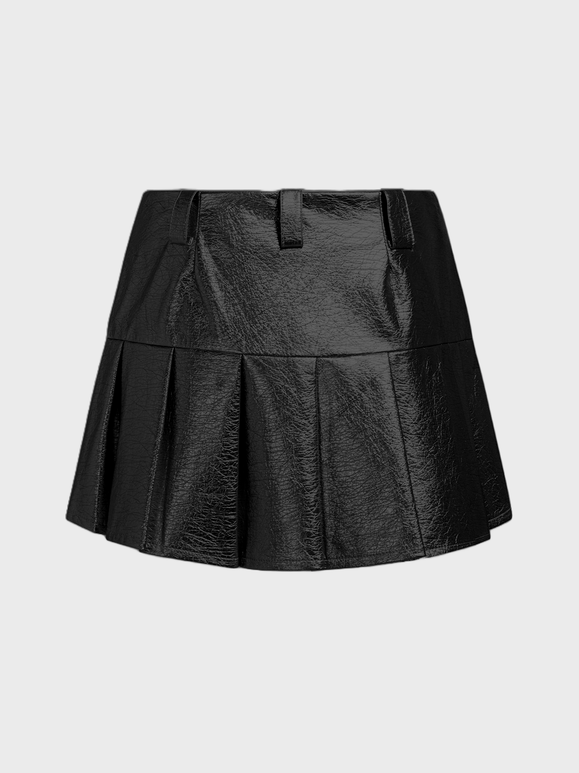 PU Pleated Plain Short Skirt