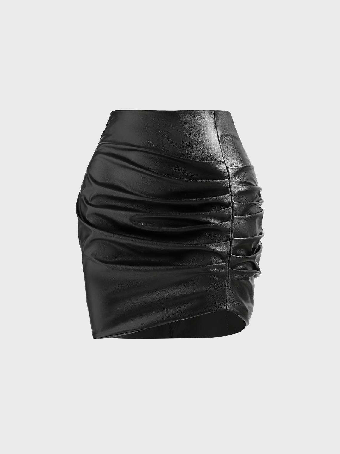 PU Wrinkle Plain Short Skirt