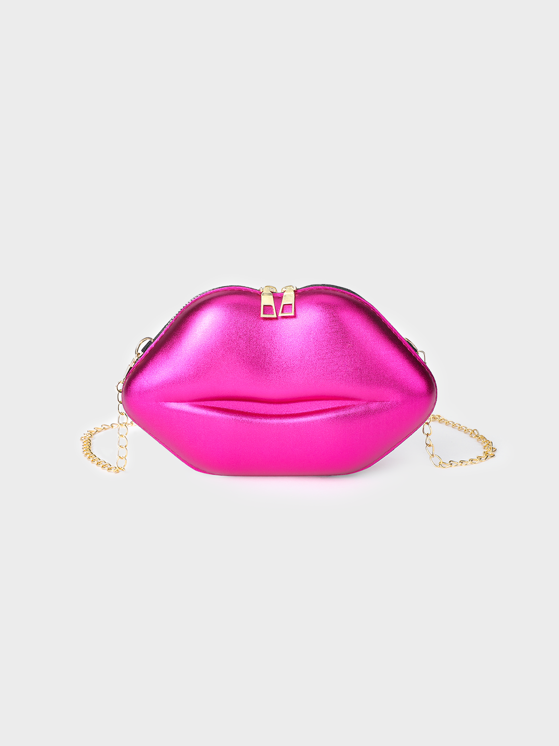 Metallic PU Sliver Lip Shape Bag