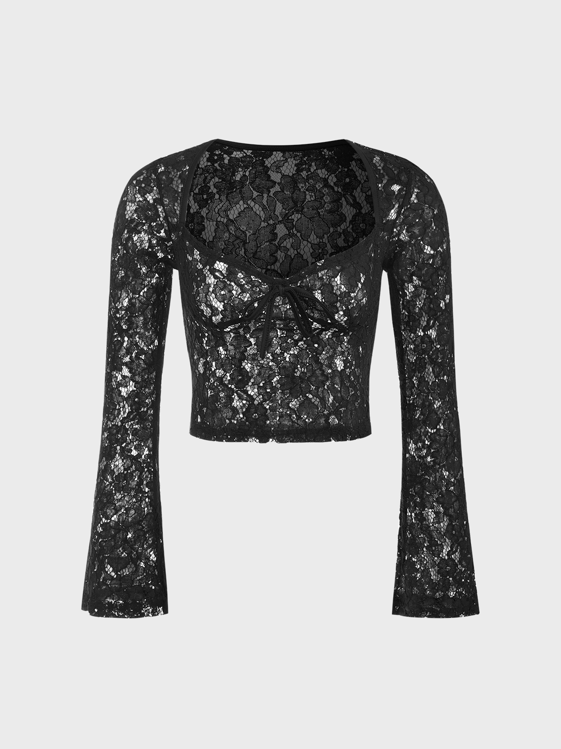 Lace Plain Long Sleeve Shirt