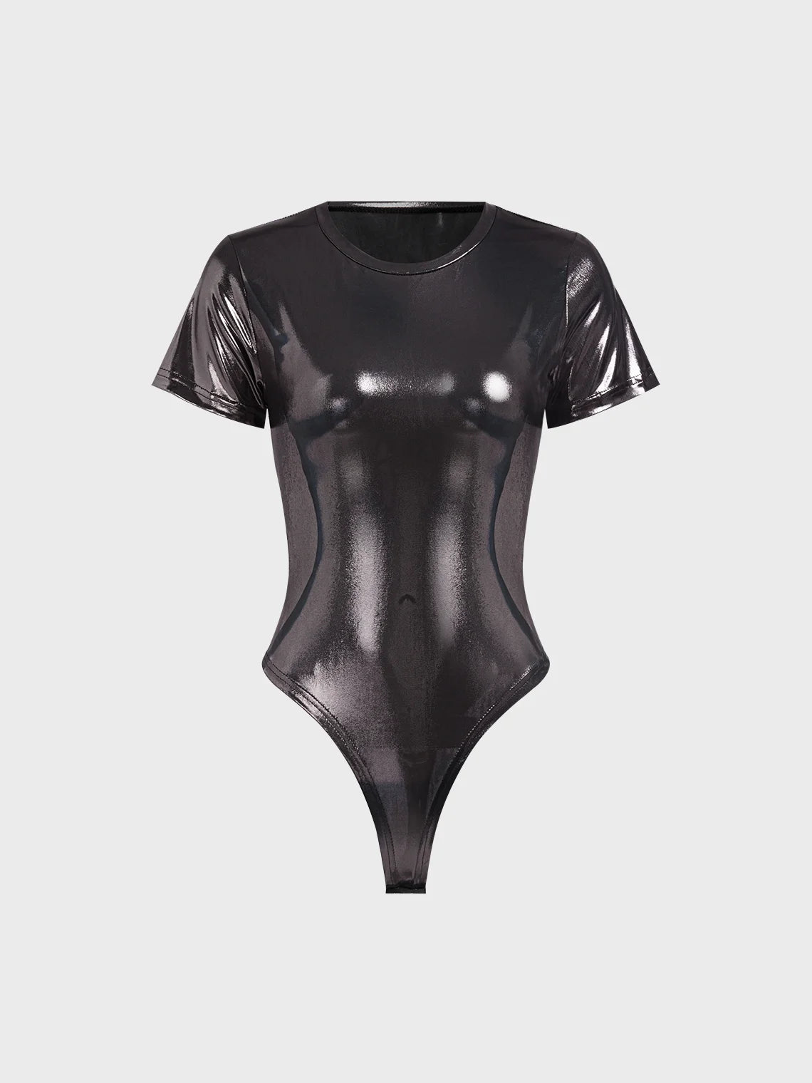 Metallic Crew Neck Human Body Short Sleeve Bodysuit