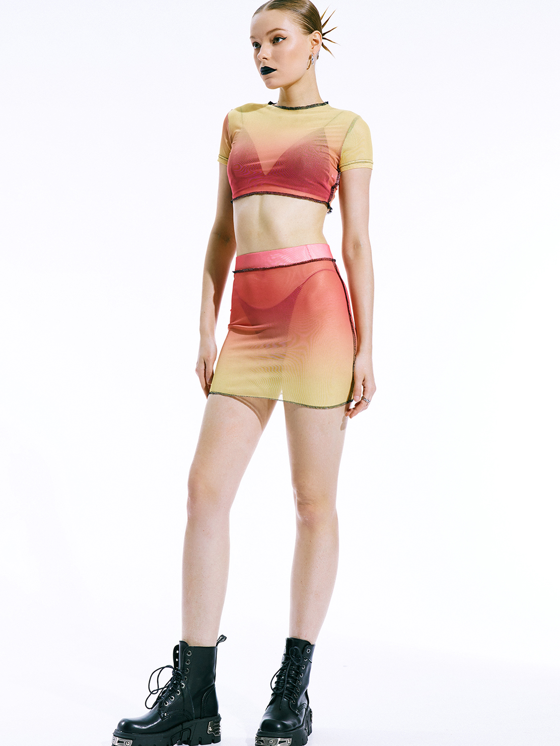 Edgy Multicolor Ombre Mesh Two-Piece Set