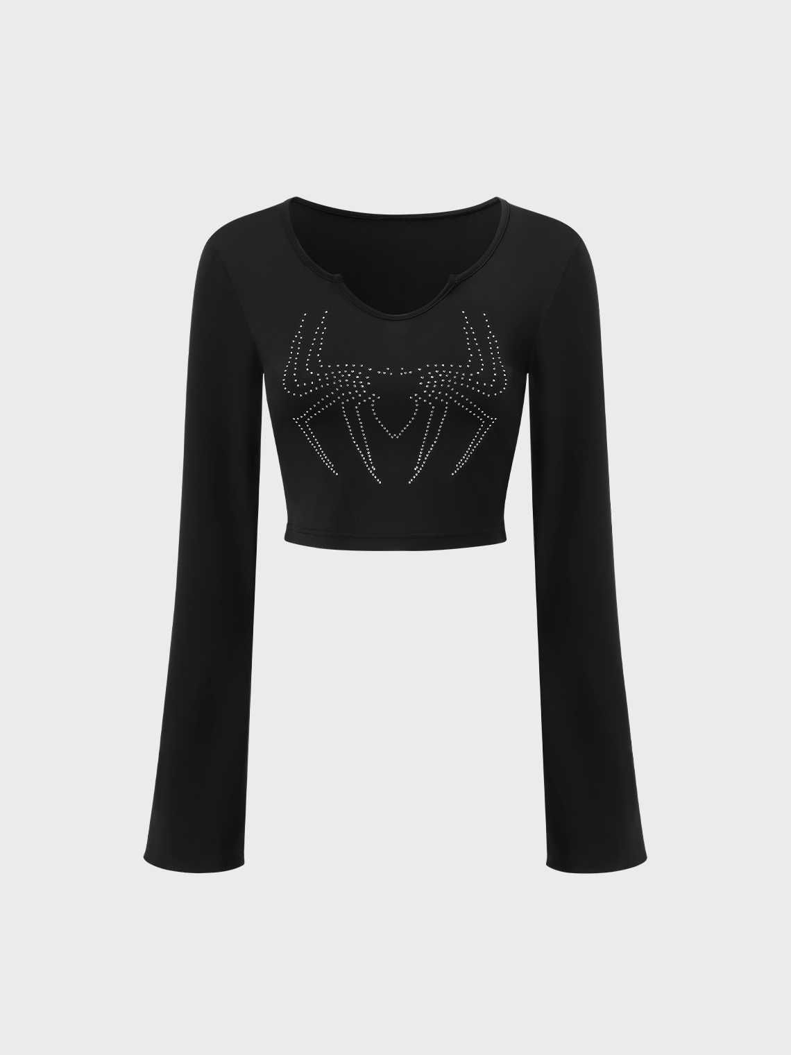 Punk Black V-Neck Hotfix Rhinestone Top T-Shirt