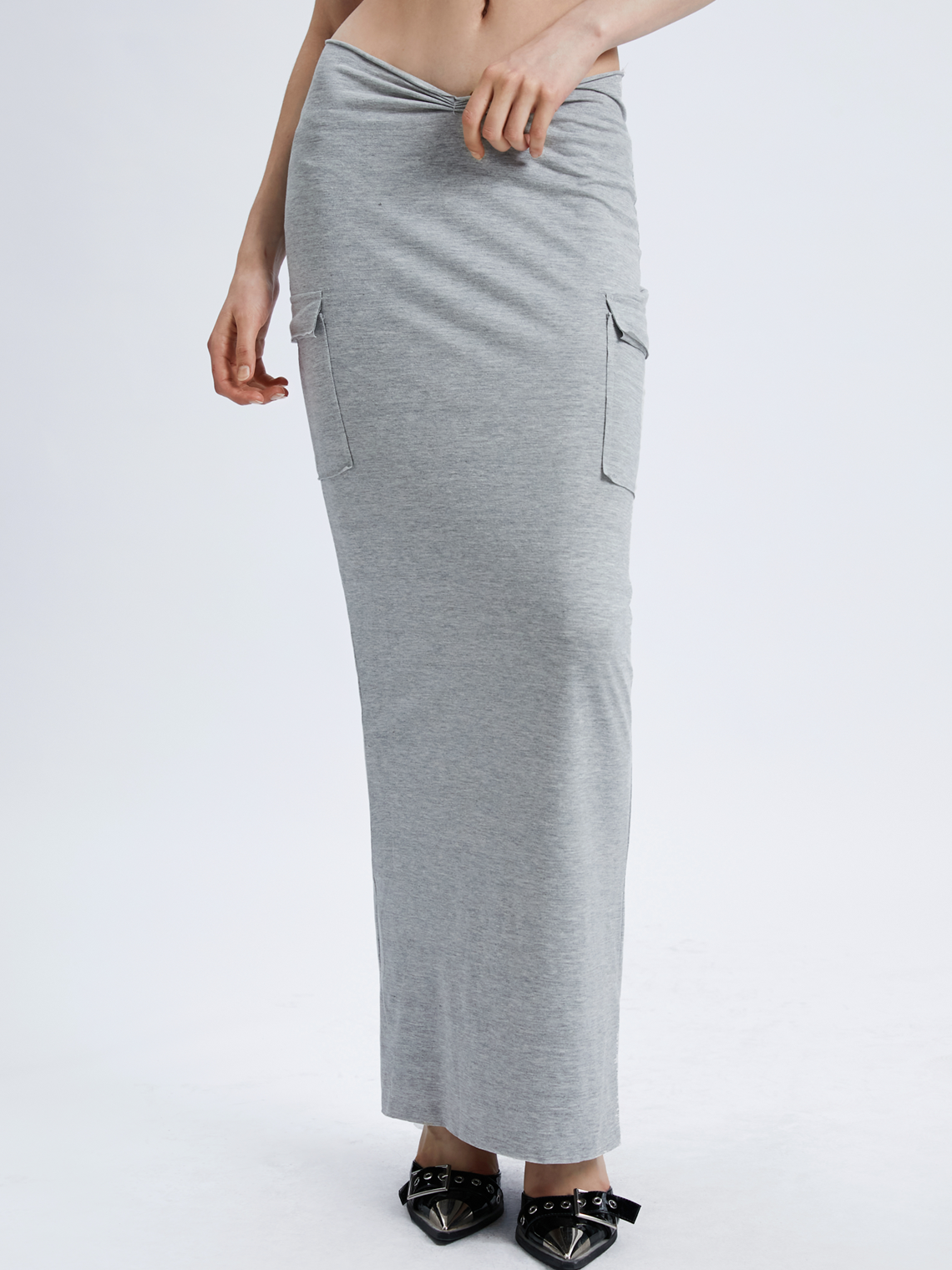 Street Gray Wrinkled Side Slit Bottom Skirt