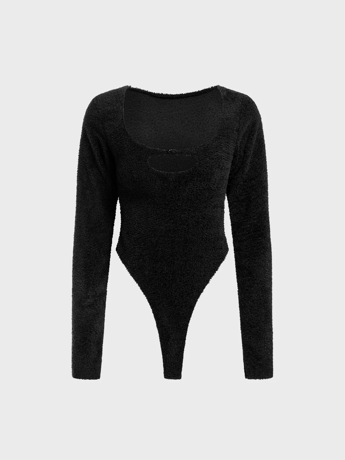 Cut Out Square Neck Plain Long Sleeve Bodysuit