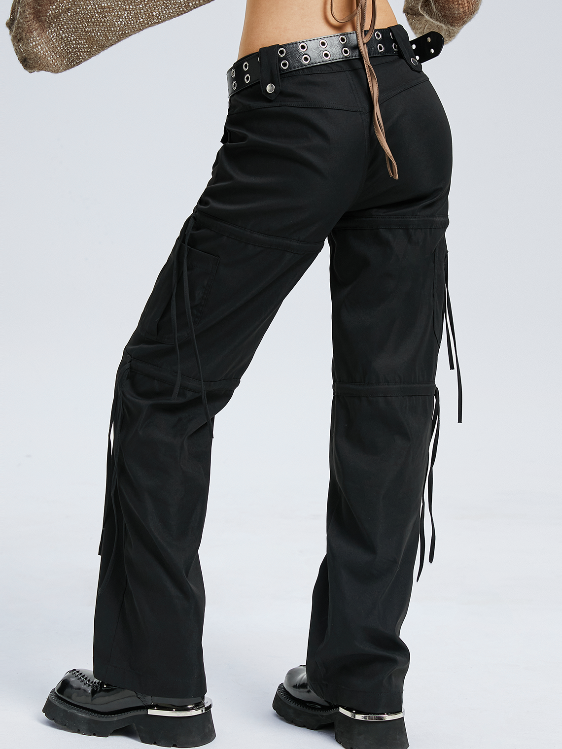 Pockets Drawstring Plain Cargo Pants