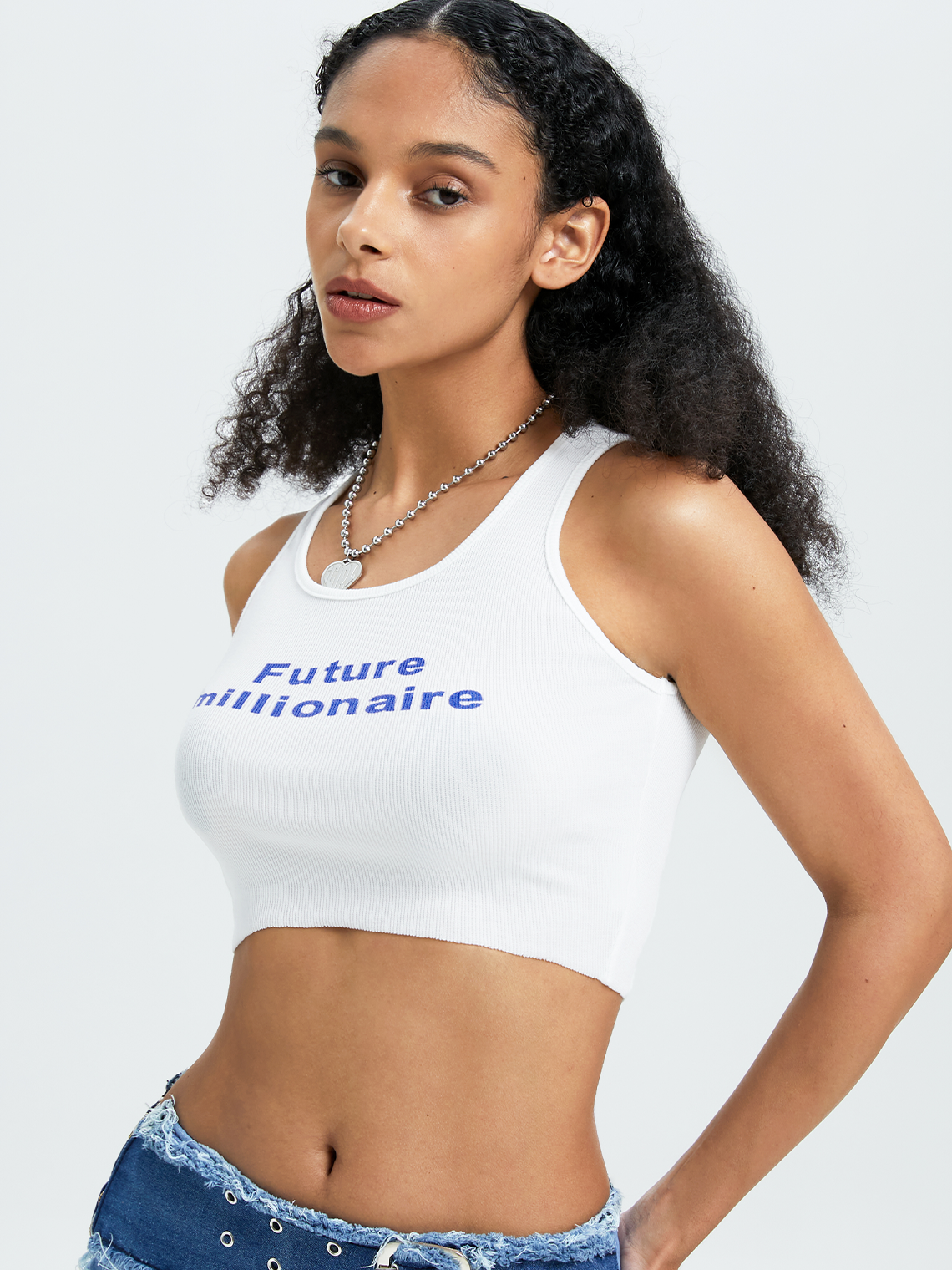 Y2K White Letter Cropped Top Tank Top & Cami Future Millionaire