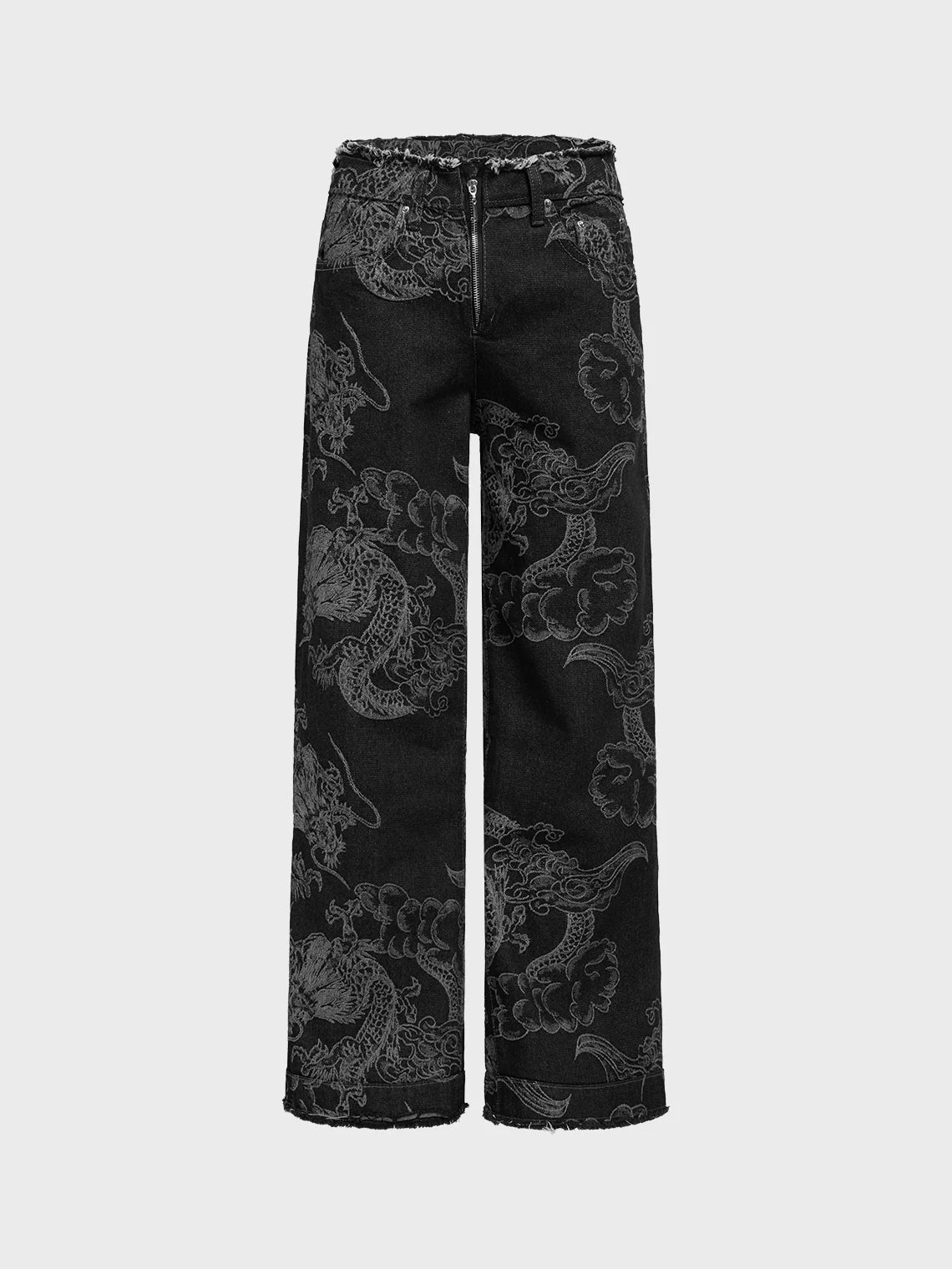 Denim Embroidery Animal Picture Straight Jeans